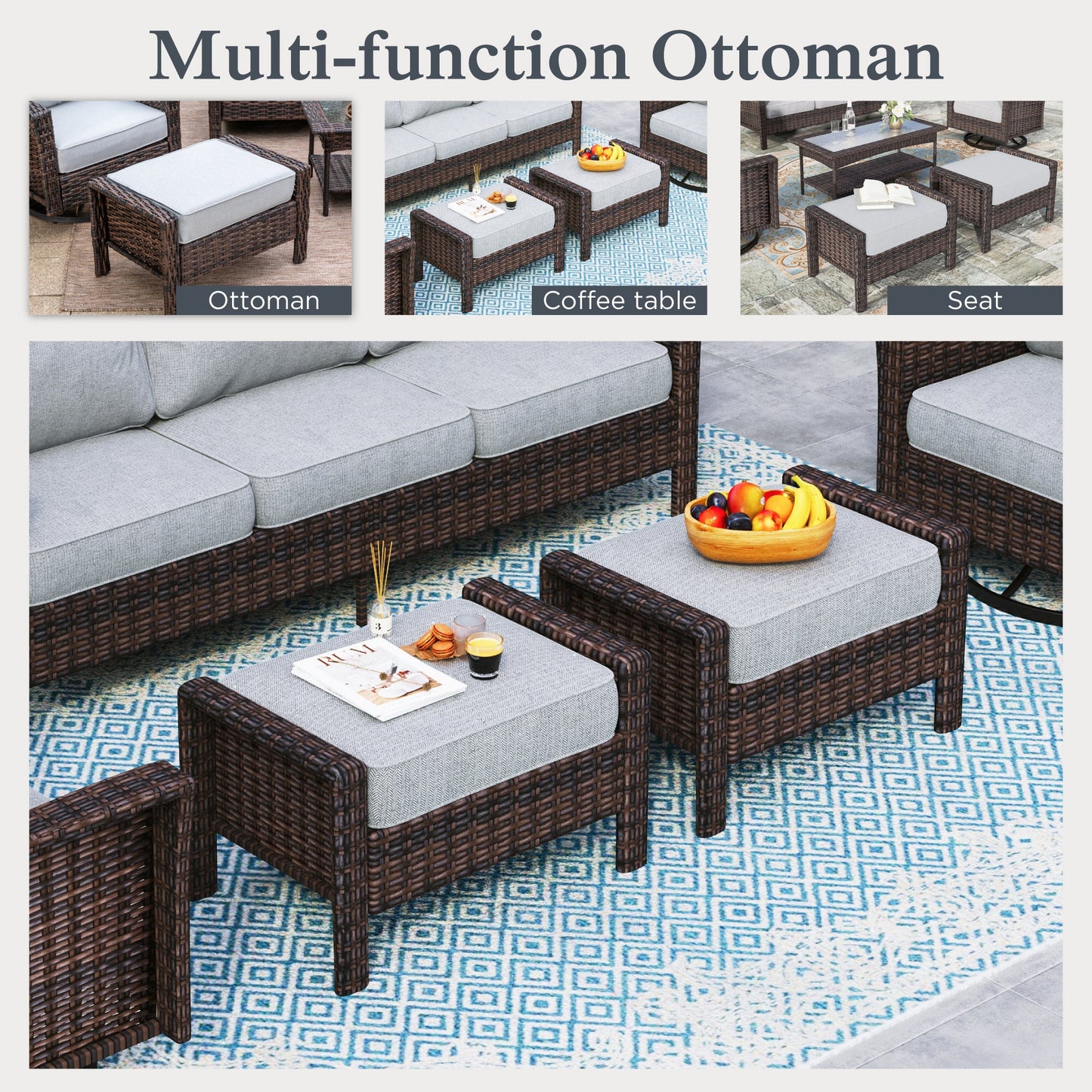 Sophia & William 6 Pieces Outdoor Furniture Set with Swivel Chairs 7-Seat Wicker Patio Conversation Set with Thickened Cushions