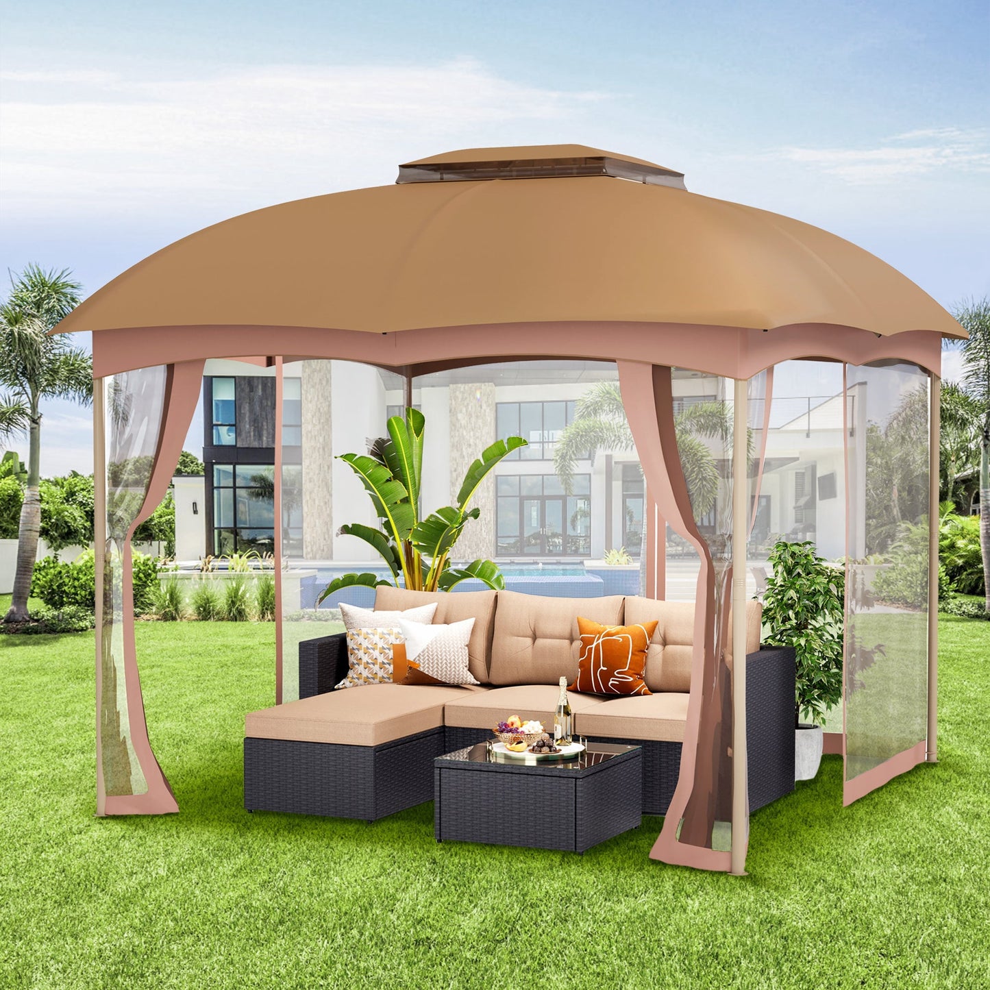 Sophia & William 10' x 10' Outdoor Gazebo Canopy Tent with Mesh Netting Sidewalls