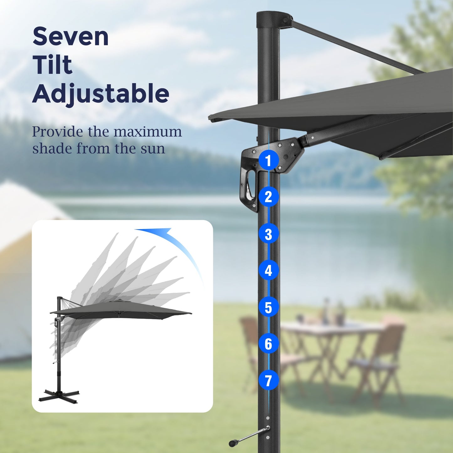 Alpha Joy 10x10ft Outdoor Patio Umbrella 360° Rotation Large Rectangle Offset Cantilever Double Umbrella with Crank Handle and 7 Tilt, Charcoal Gray