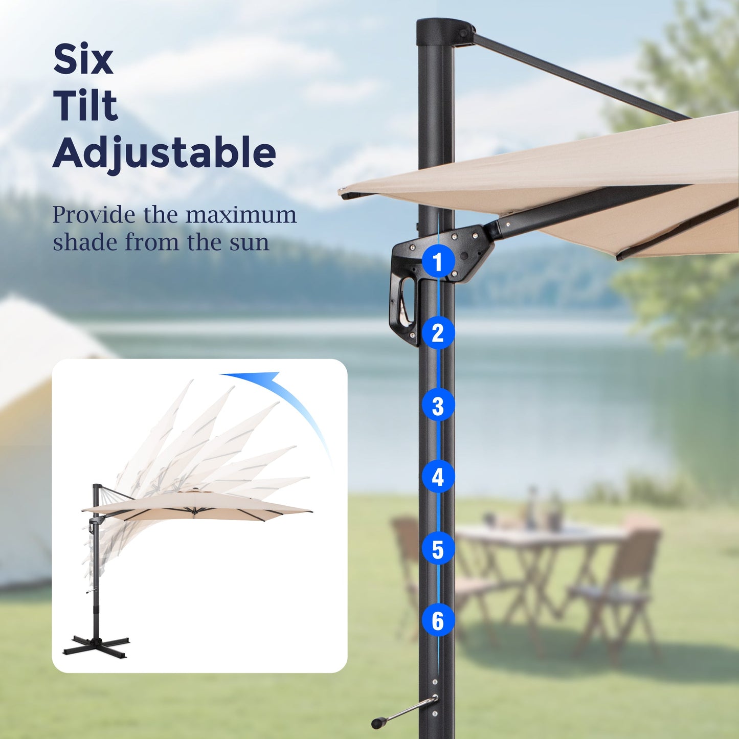 Alpha Joy 12x9ft Outdoor Patio Umbrella 360° Rotation Large Rectangle Offset Cantilever Double Umbrella with Crank Handle & 6 Tilt, Beige