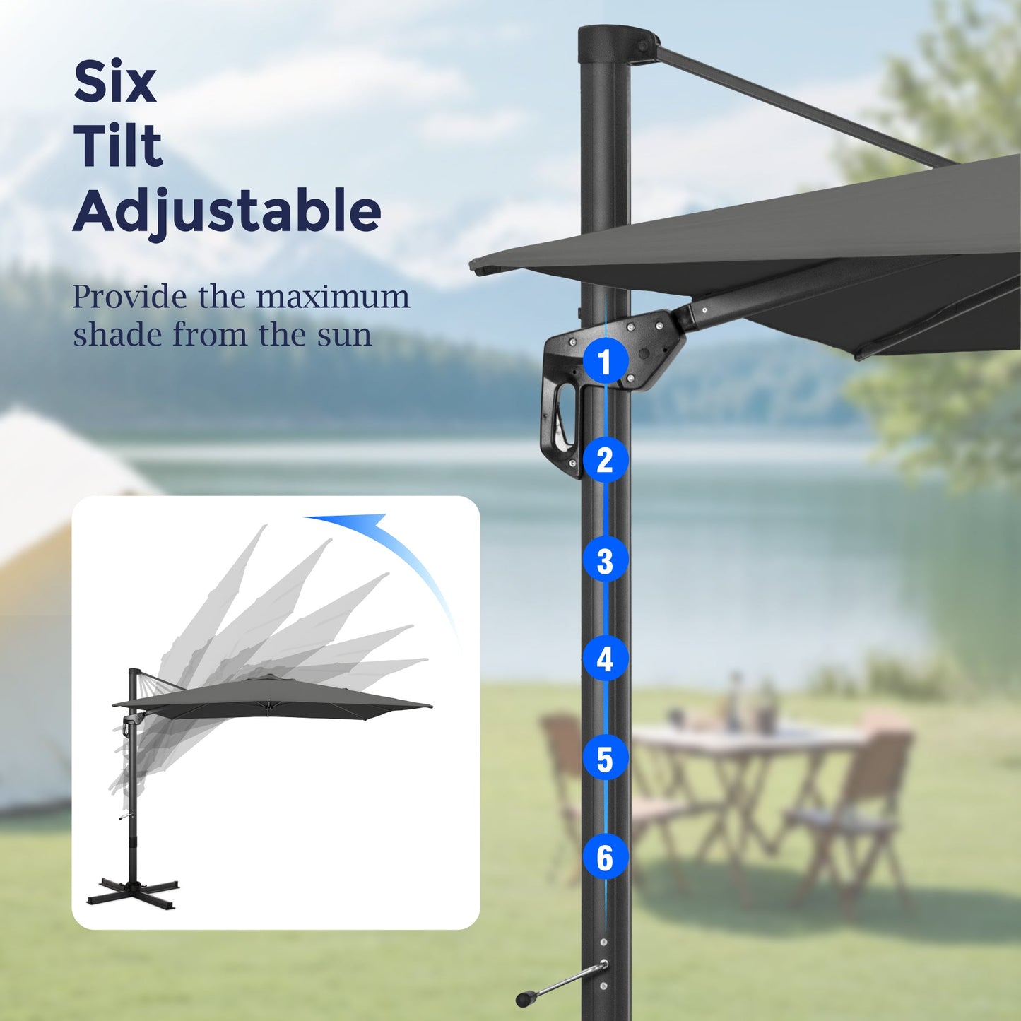 Alpha Joy 12x9ft Outdoor Patio Umbrella 360° Rotation Large Rectangle Offset Cantilever Double Umbrella with Crank Handle & 6 Tilt, Charcoal Gray