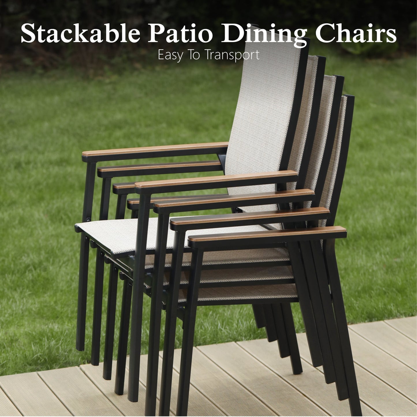 Sophia & William Patio Outdoor Dining Chairs Lightweight Aluminum Stackable Chairs Set of 4 - Beige