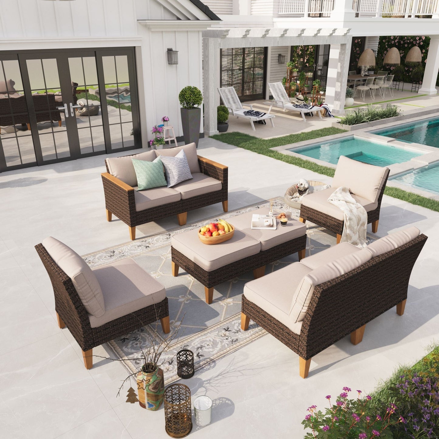 Sophia & William 8 Piece Outdoor Wicker Patio Conversation Sofa Set Outdoor Sectionals