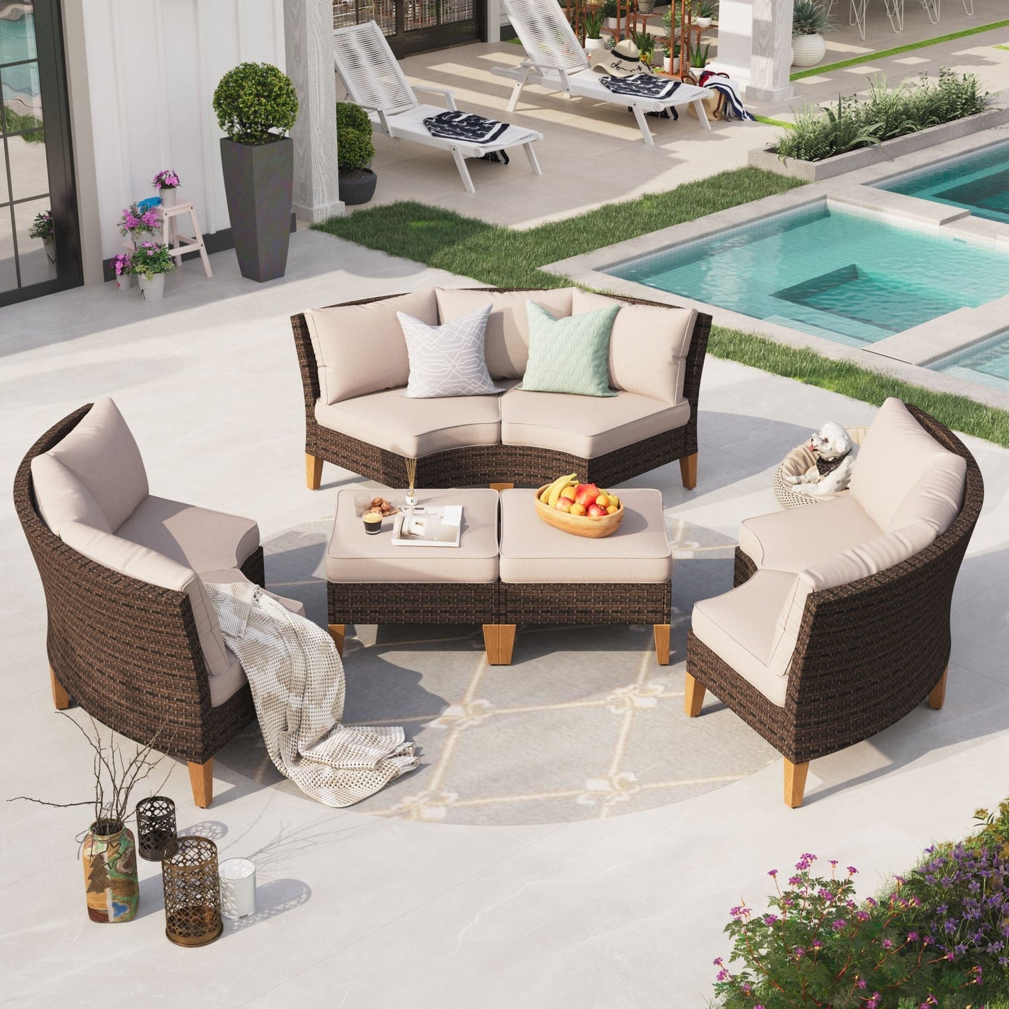 Sophia & William 8 Piece Outdoor Wicker Patio Conversation Sofa Set Outdoor Sectionals