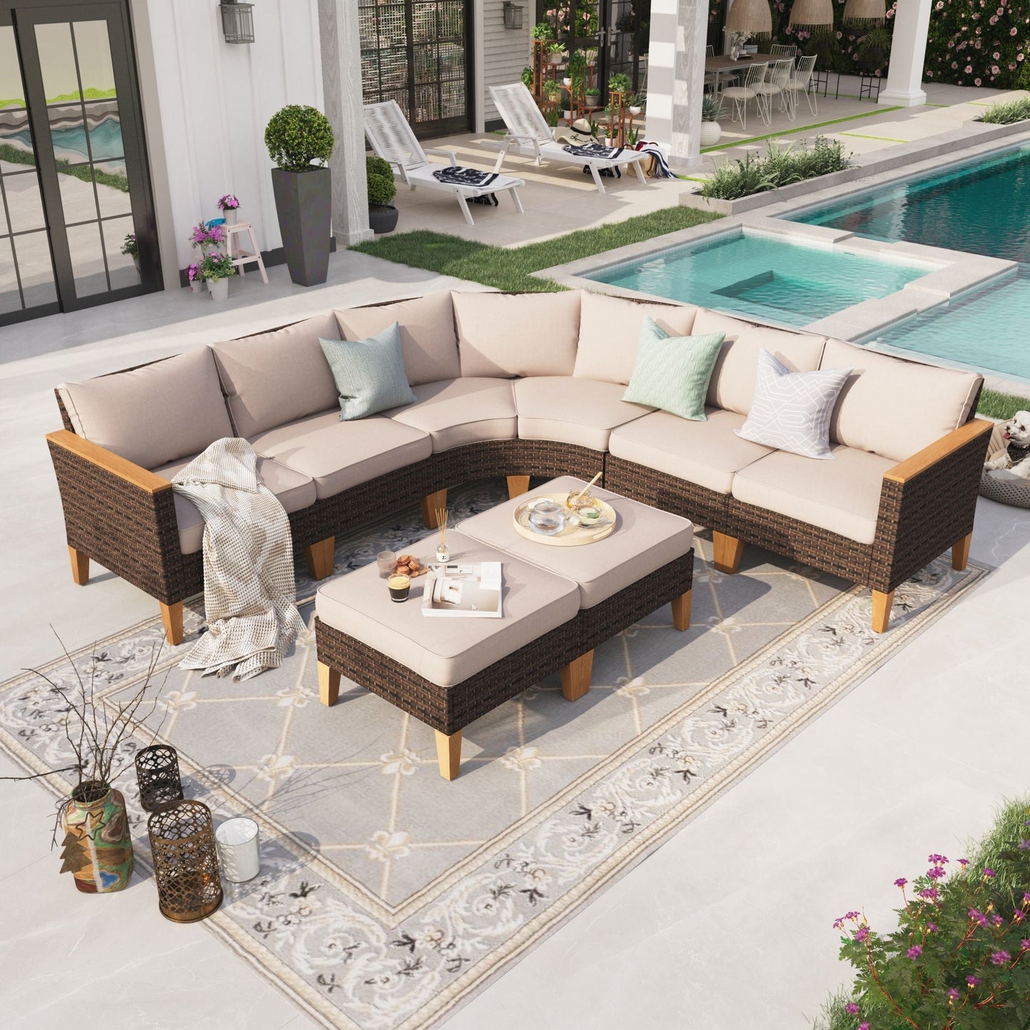 Sophia & William 8 Piece Outdoor Wicker Patio Conversation Sofa Set Outdoor Sectionals