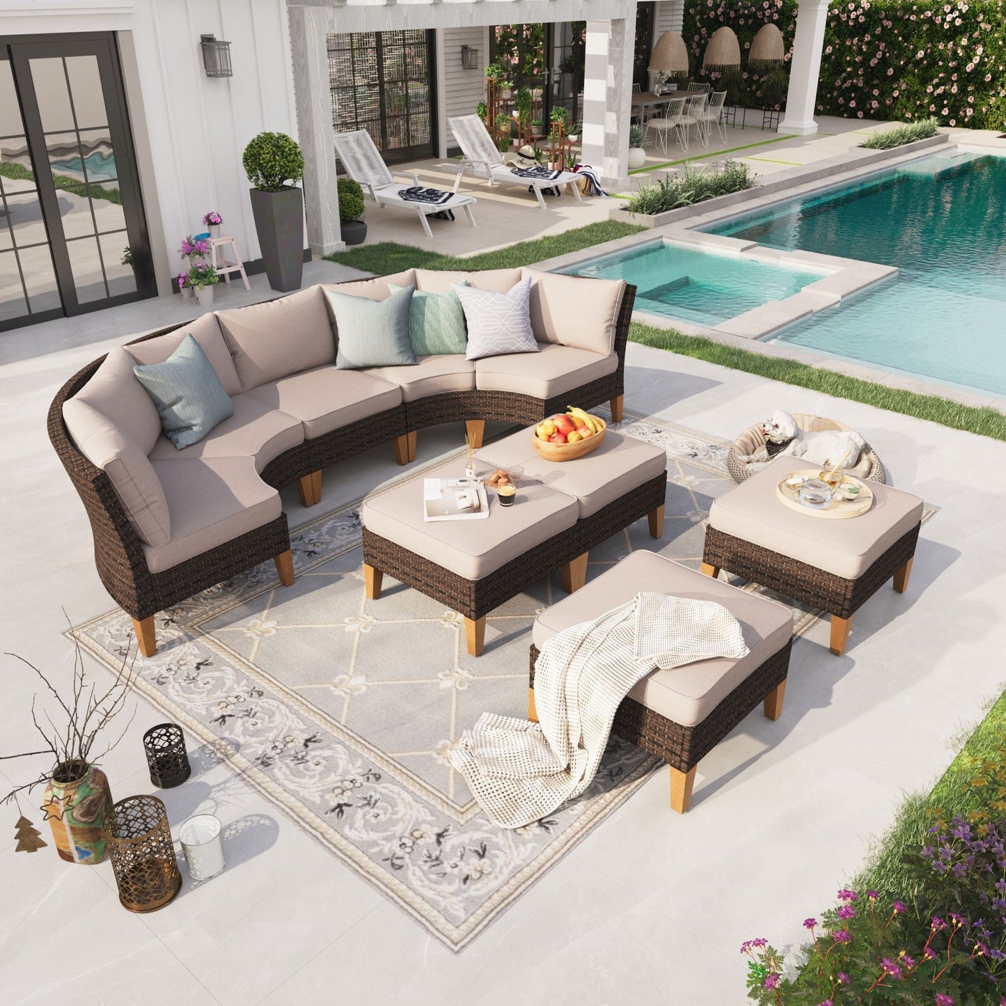 Sophia & William 9 Piece Outdoor Wicker Patio Conversation Sofa Set Outdoor Sectionals