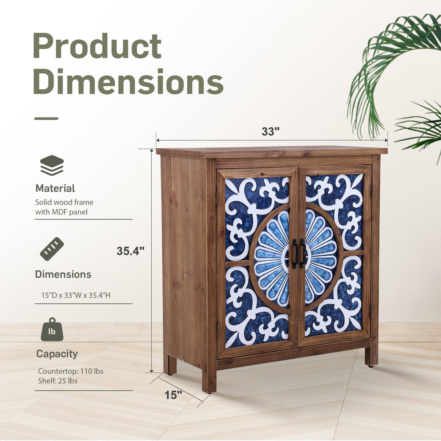 Alpha Joy Rustic 2-Door Accent Cabinet, Wood Storage Cabinet with Shelves in Porcelain Pattern for Entryway, Dining Room, Blue & White