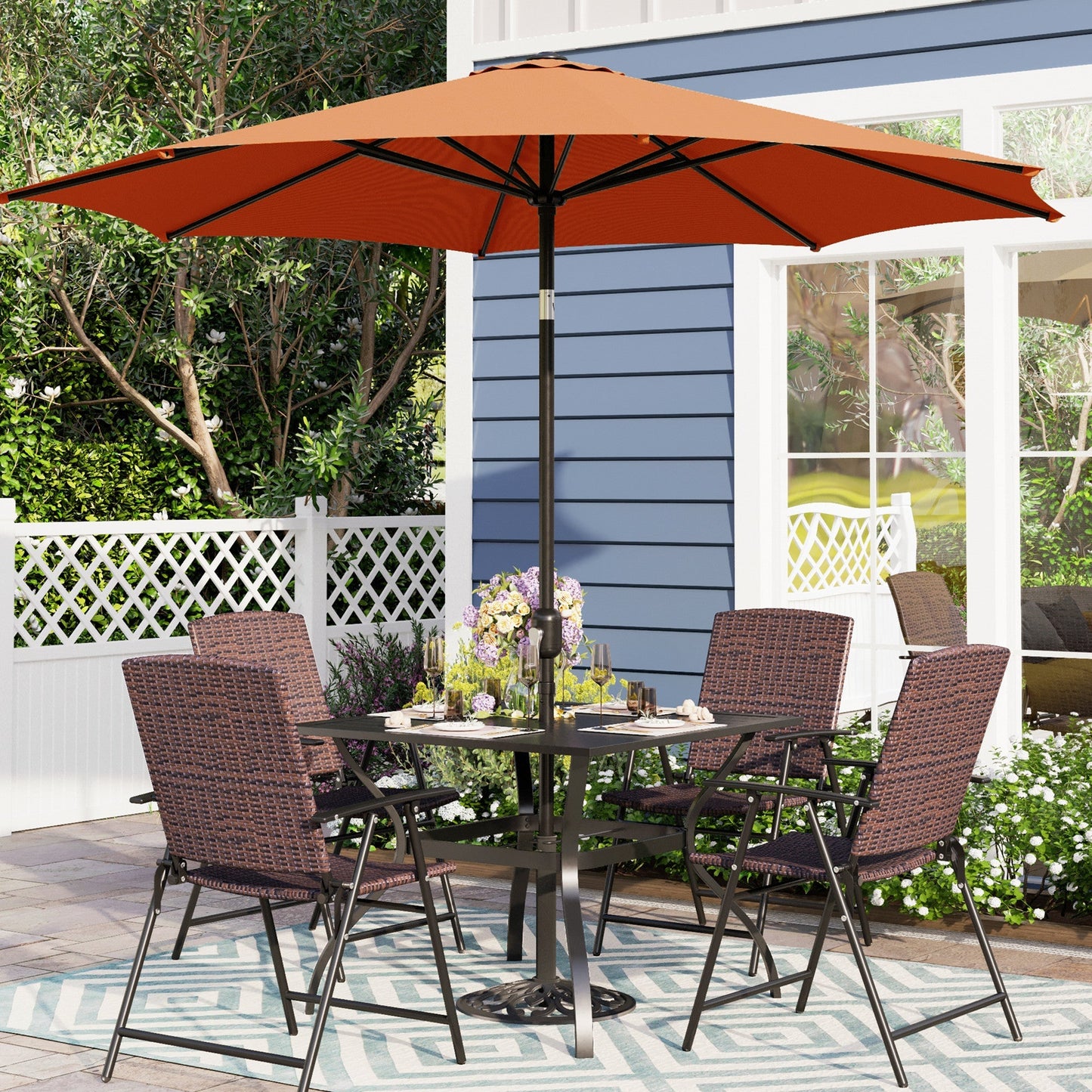 Sophia & William 6 Pieces Wicker Outdoor Dining Set with 9 FT Patio Umbrella