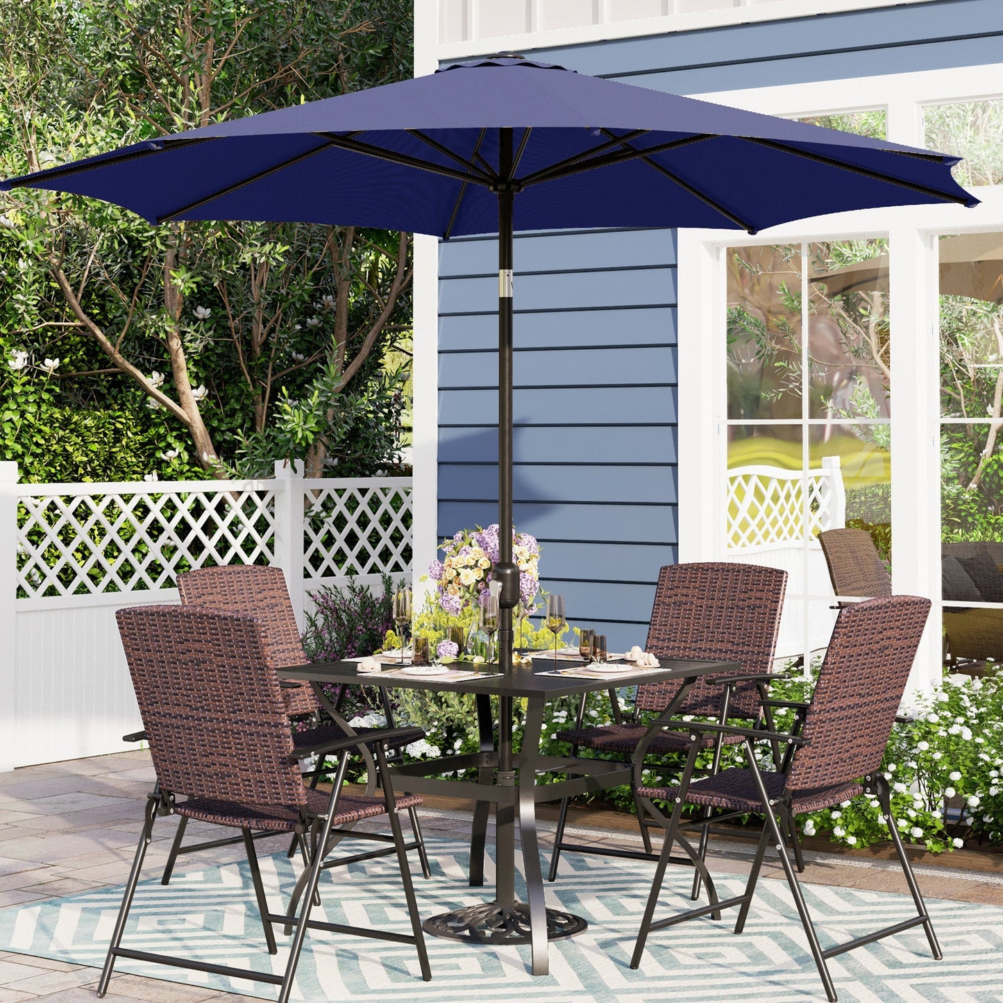 Sophia & William 6 Pieces Wicker Outdoor Dining Set with 9 FT Patio Umbrella