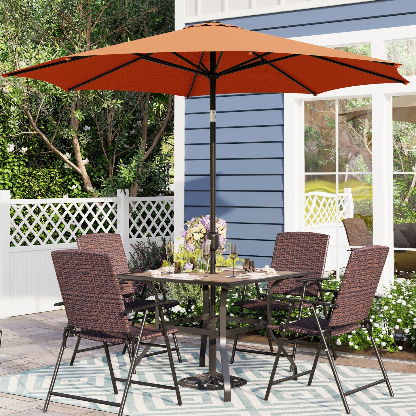 Sophia & William 6 Pieces Wicker Outdoor Dining Set with 9 FT Patio Umbrella
