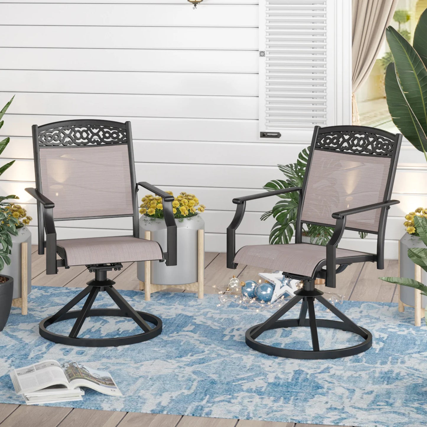 Sophia&William Patio Aluminum Frame Dining Swivel Chairs Set of 2, Beige