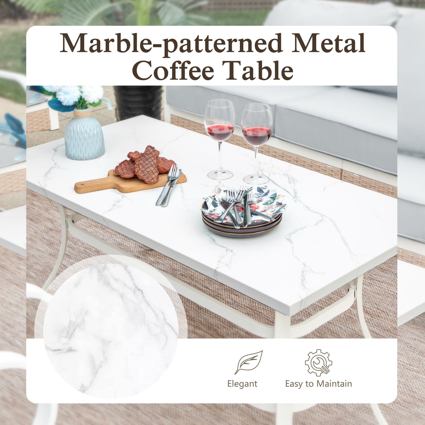 Sophia&William 6 Piece Patio Conversation Set Outdoor Furniture Sofa Set with Fixed & Swivel Chair, Light Gray