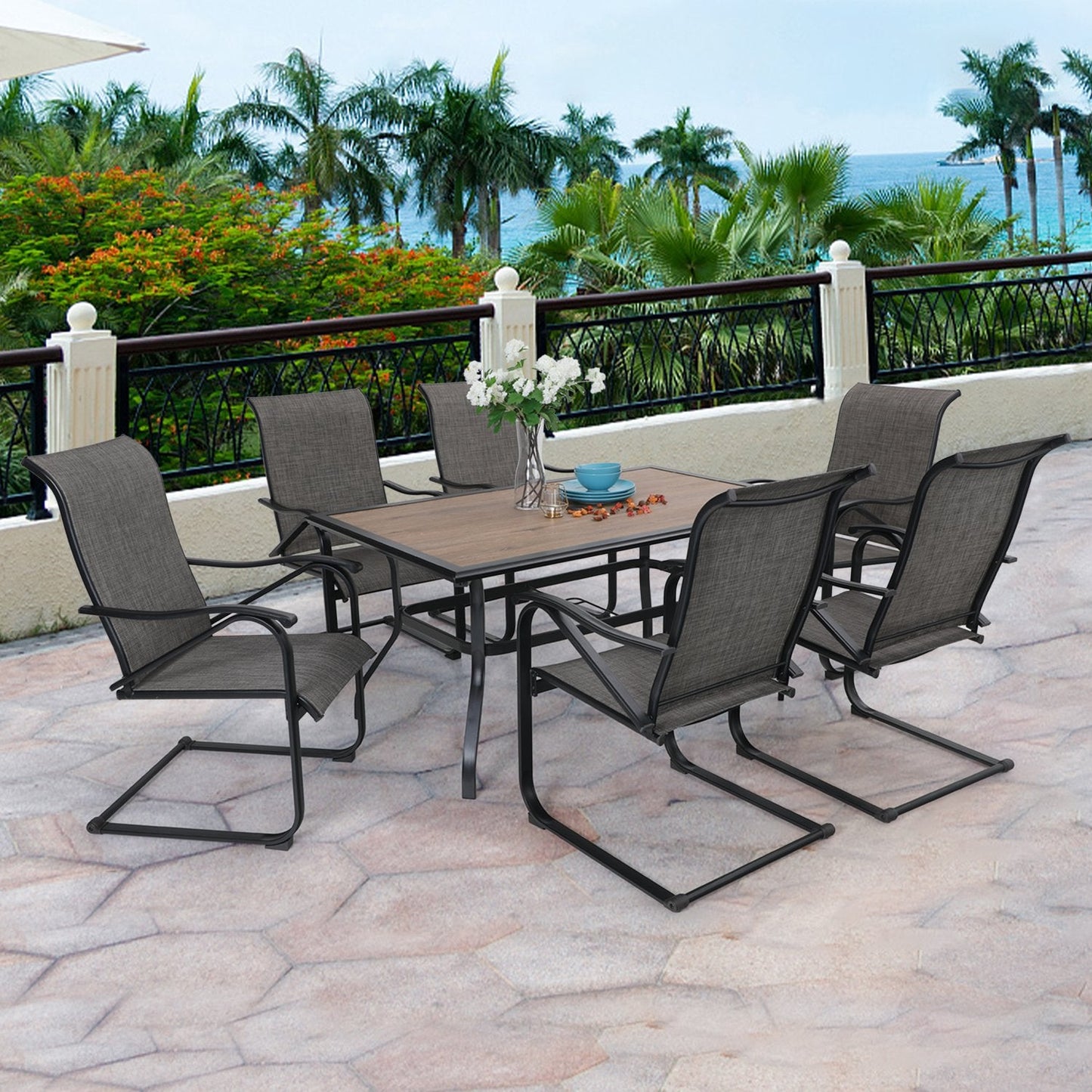 Sophia&William 7-Piece Metal Outdoor Patio Dining Furniture Set, Gray