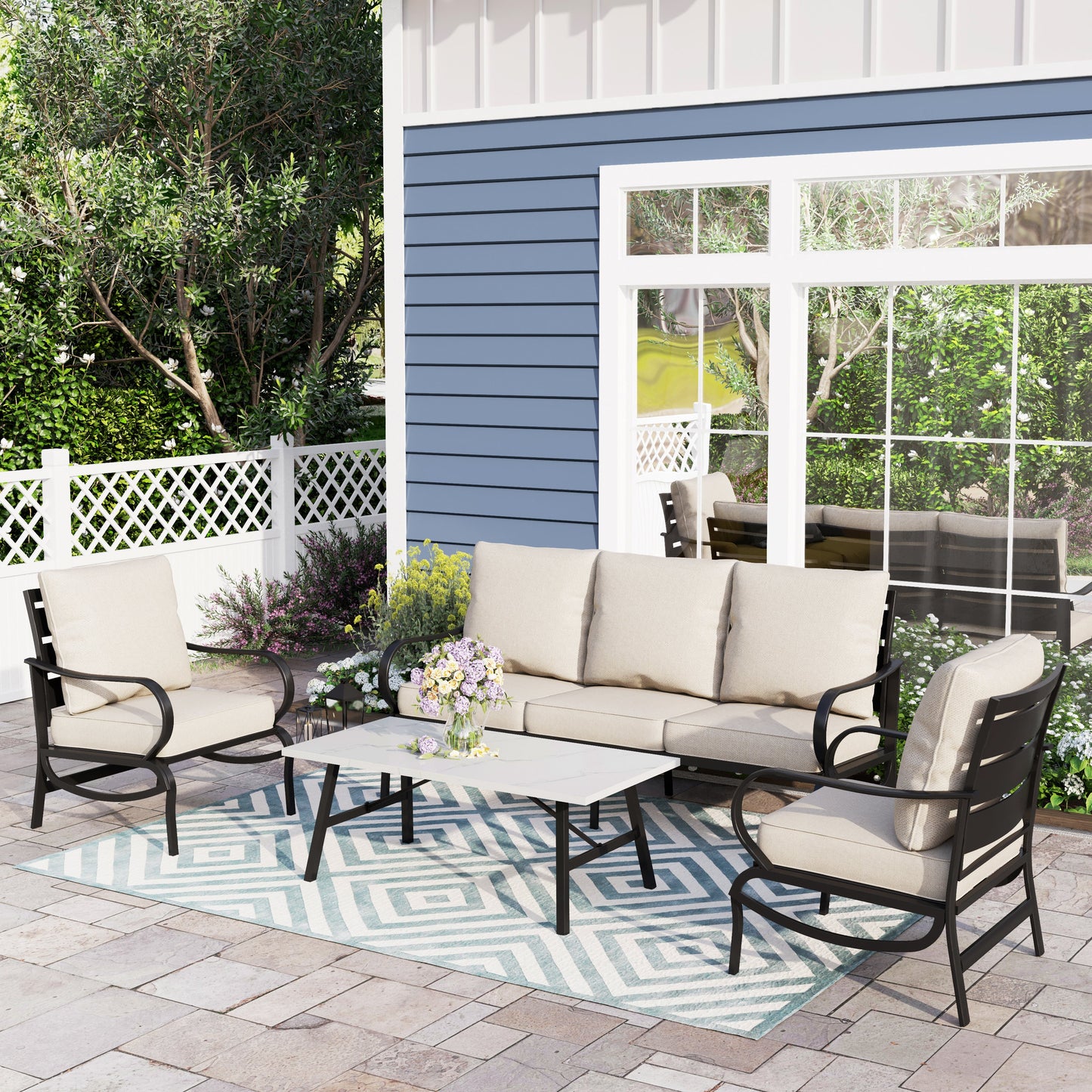 Sophia&William 5 Seat Outdoor Conversation Set Patio Table and Chairs Sets with Cushions and Pillows