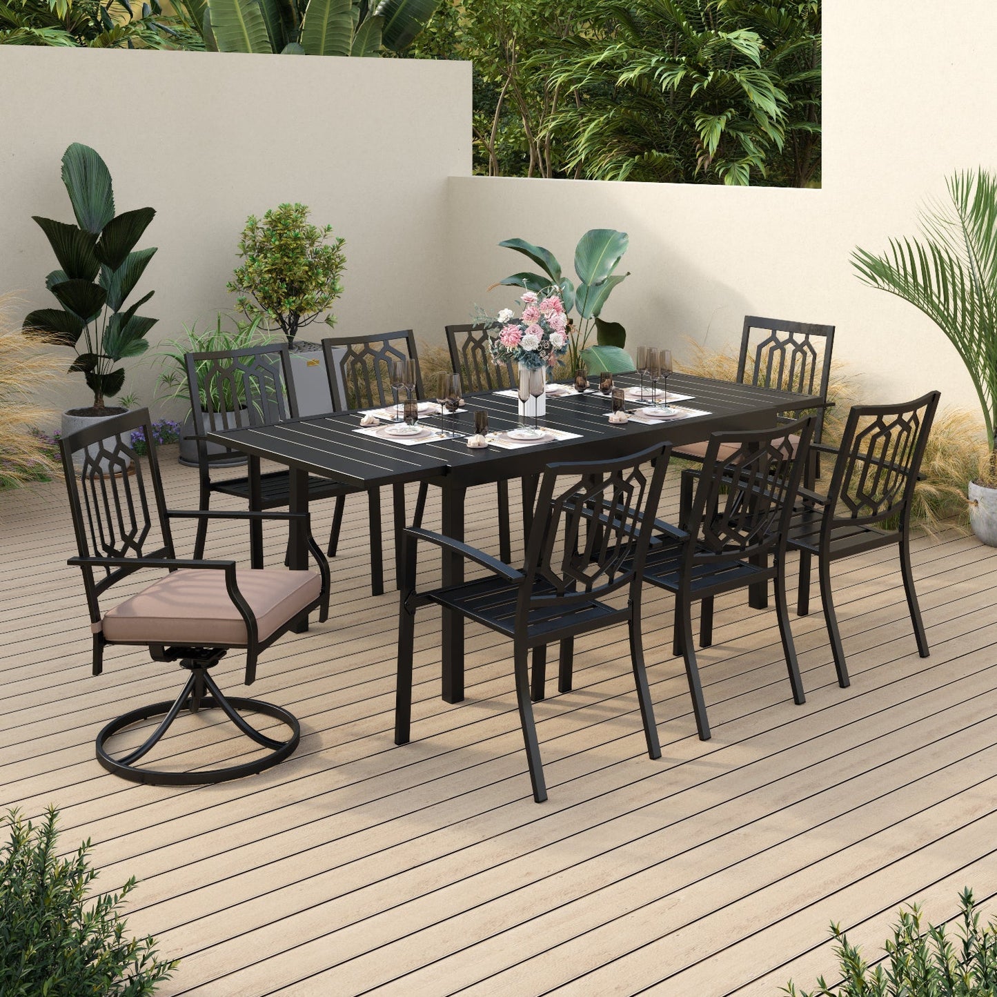 Sophia & William 9 Piece Outdoor Patio Dining Bistro Set 1 Retangular Table&8 Outdoor dining Chairs