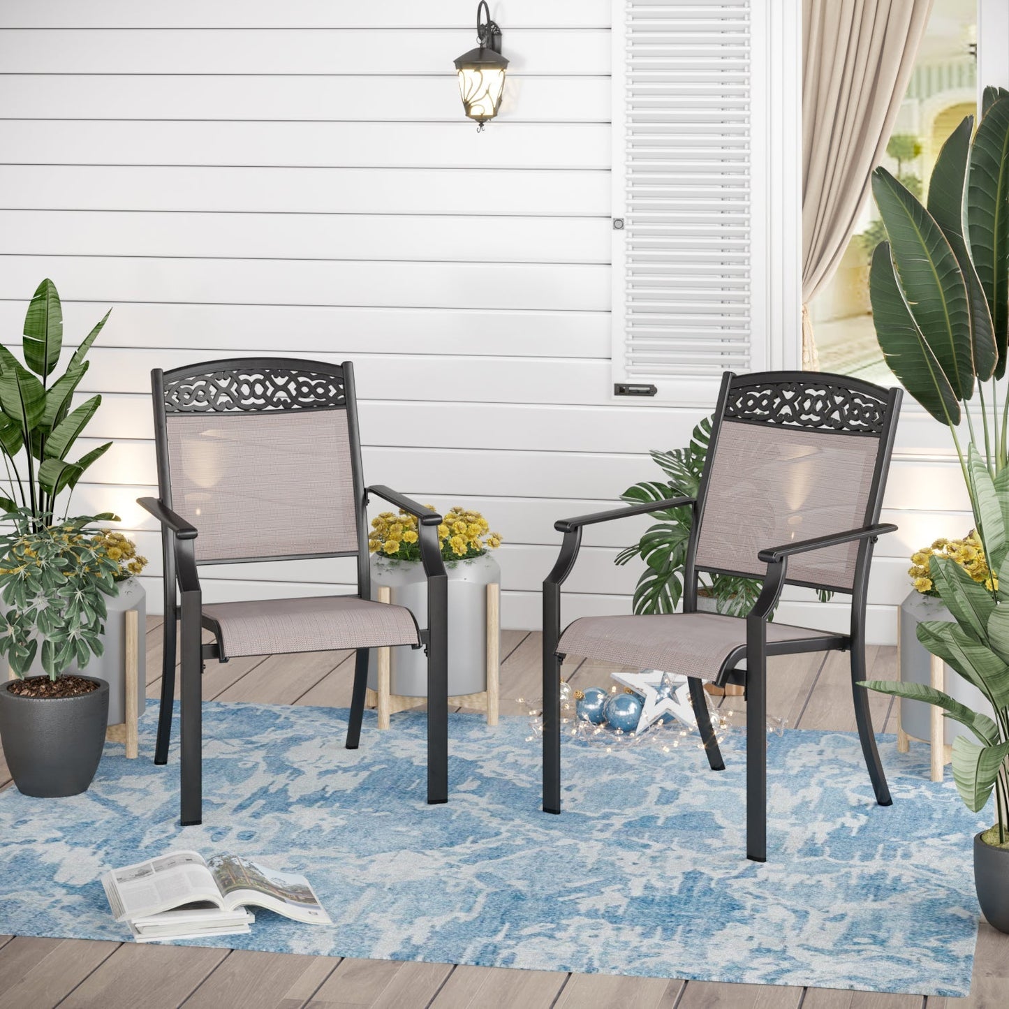 Sophia&William Patio Aluminum Frame Dining Chairs Set of 2, Beige