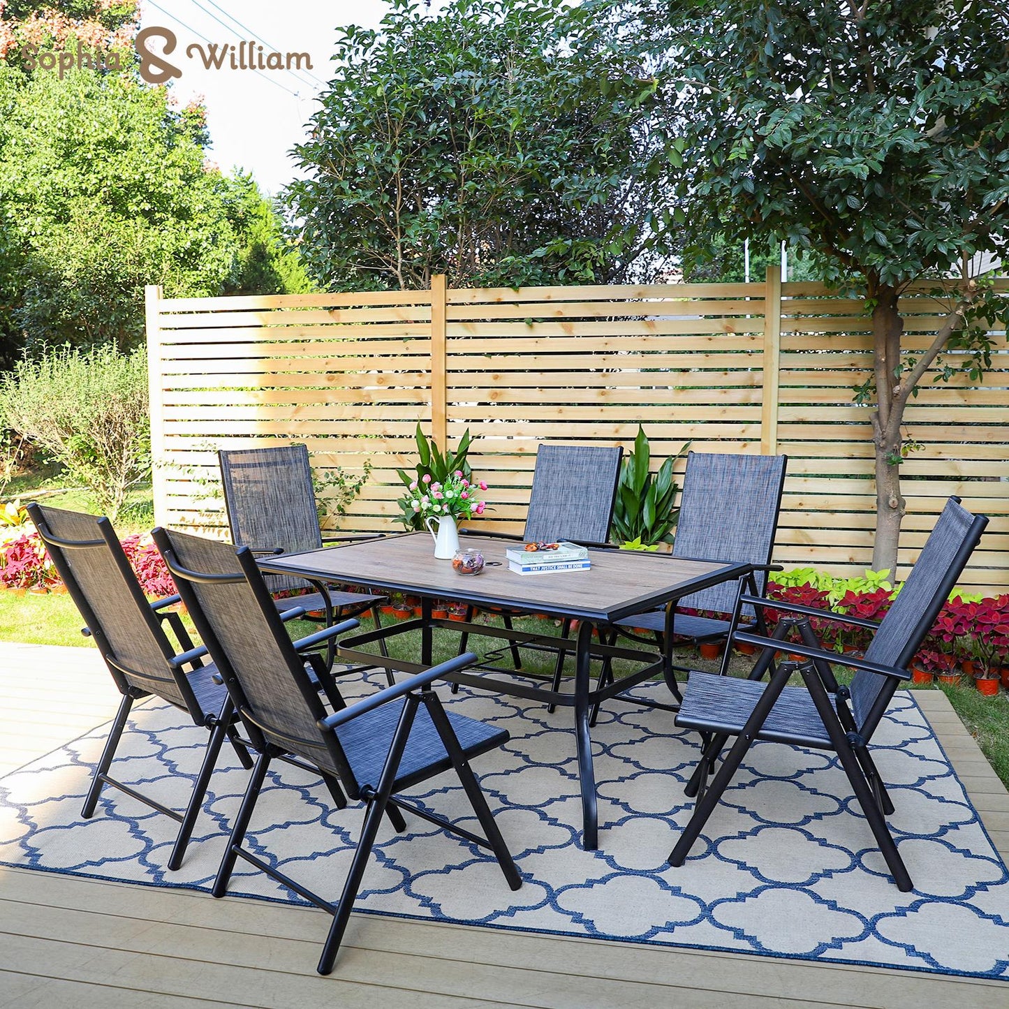 Sophia&William 7Pcs Patio Dining Set Metal Table and Chairs Set for 6 People - Gray