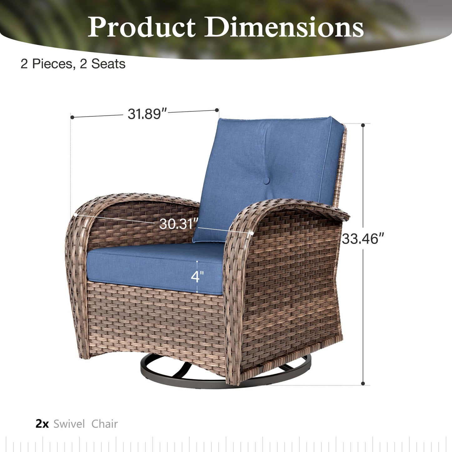 Sophia & William 2 Pieces Wicker Outdoor Patio Furniture Set with Swivel Glider, Navy