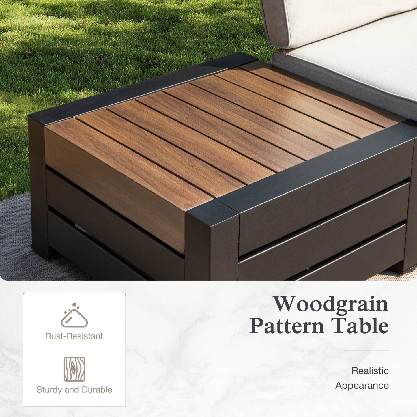 Sophia & William 6Pcs Patio Outdoor Furniture Set Sectional Armless Conversation Set with Woodgrain Side Table & Cushion, Beige