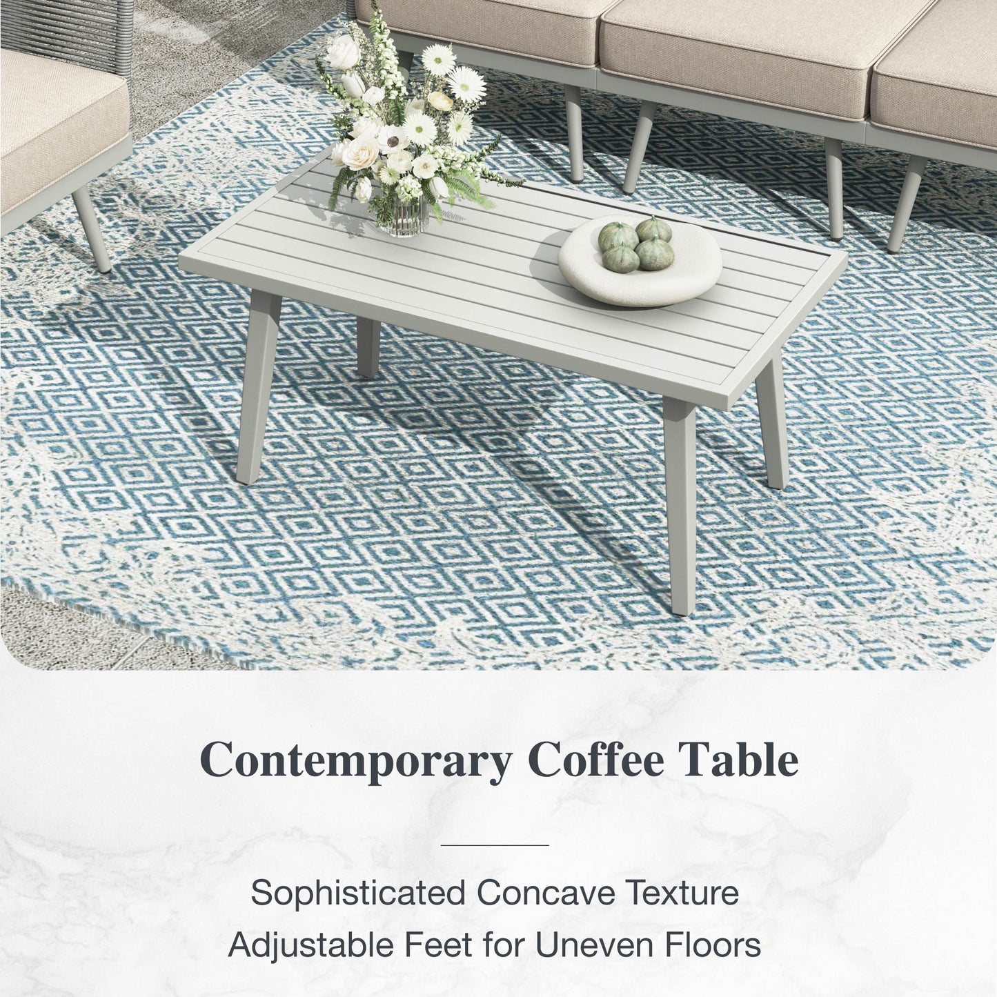 Sophia & William 6 Pieces Outdoor Patio Furniture Set 7-Seat Wicker Metal Patio Conversation Sofa Set with Classic Rope Rattan Style, Beige