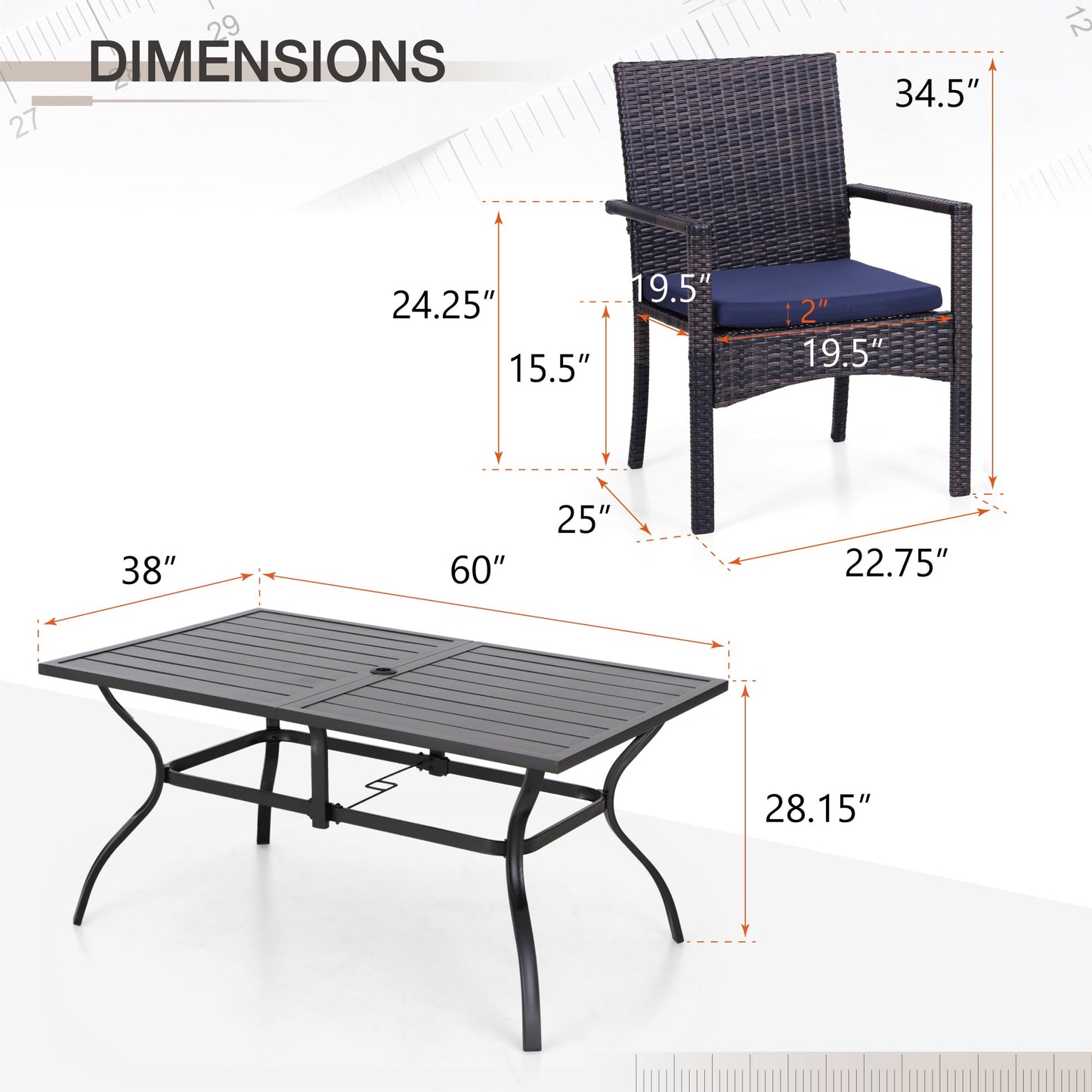 Alpha Joy 7-Piece Outdoor Patio Dining Set Wicker Rattan Chairs and Steel Table