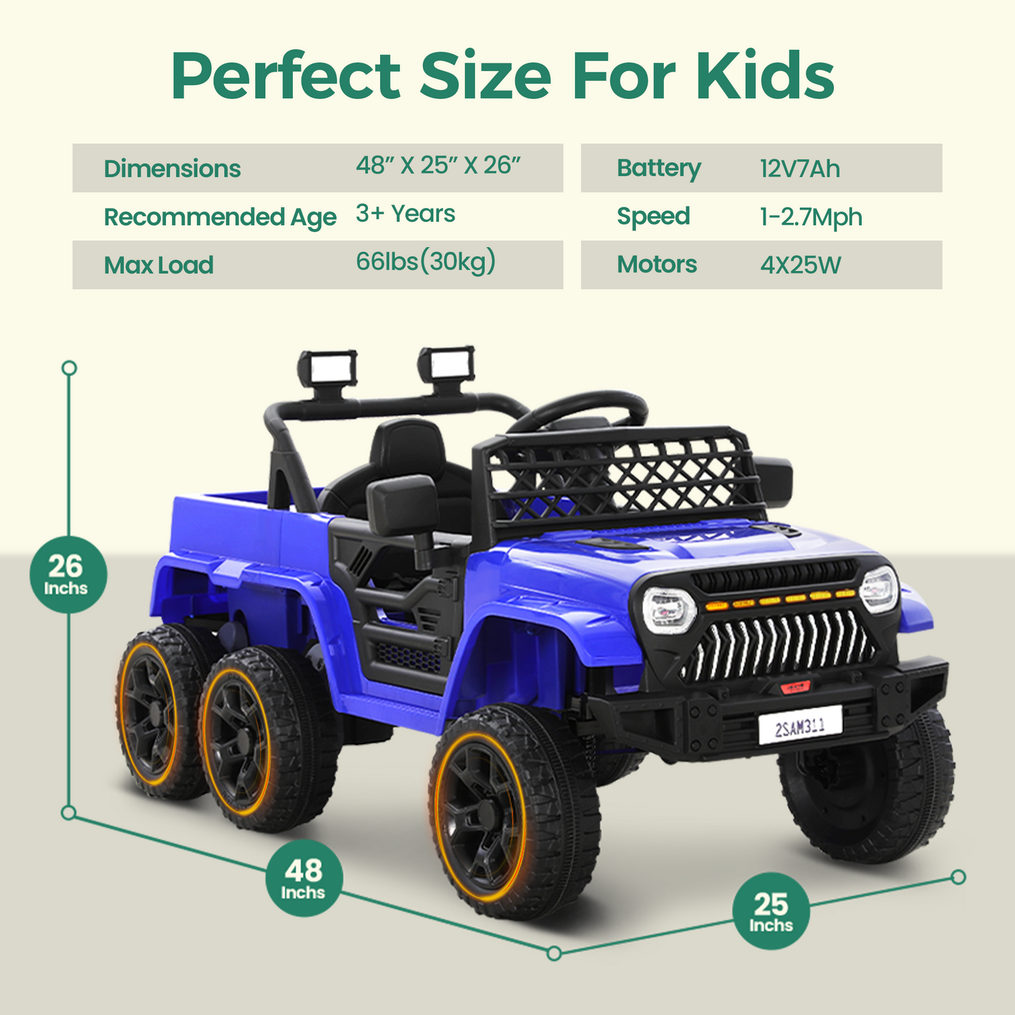 Alpha Joy Kids Ride on Truck 6-Wheel Electric Jeep Car with Remote Control Battery Powered Toy Car w/2WD/4WD Switch, LED Lights, Bluetooth Music, Blue