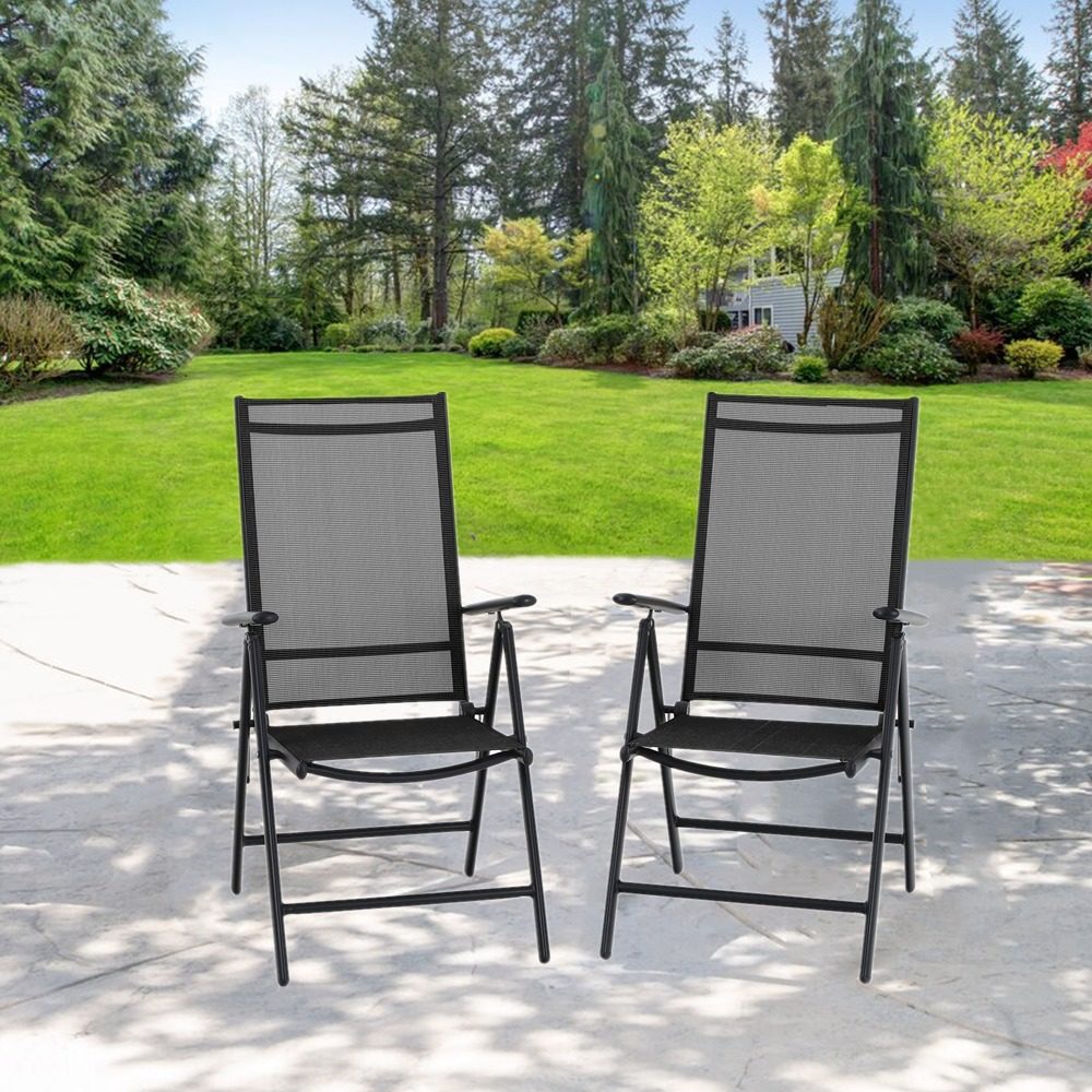 Sophia&William Patio Steel Sling Folding Dining Chairs Set of 2 - Black