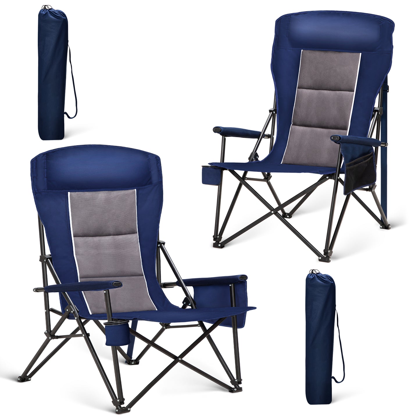Alpha Joy Set of 2 Heavy-Duty Camping Chair Oversized Padded Heavy Duty Portable Camping Chair Supports 500lbs with Carry Bag, Blue