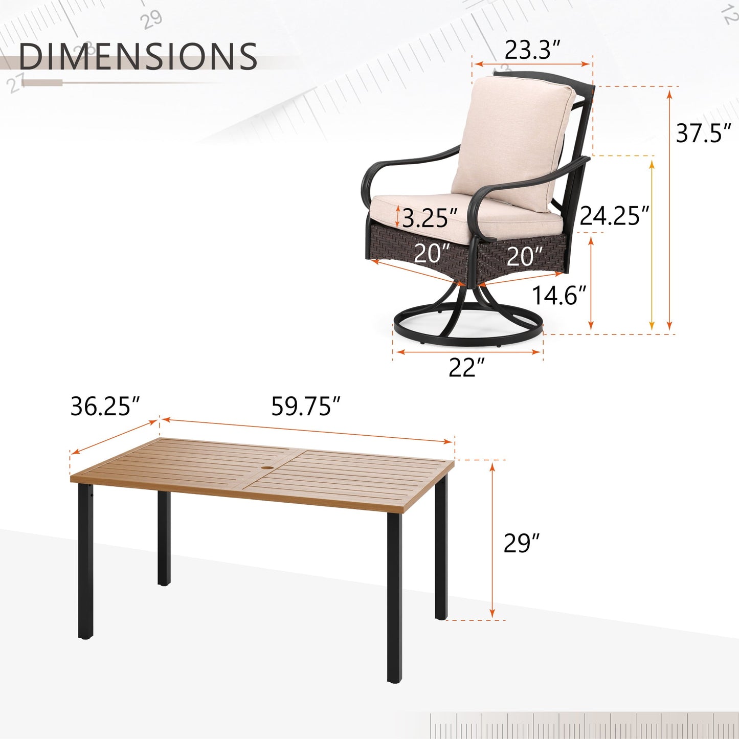Sophia & William 7 Pieces Outdoor Patio Dining Set Swivel Cushioned Chairs and Wood-like Table Set for 6