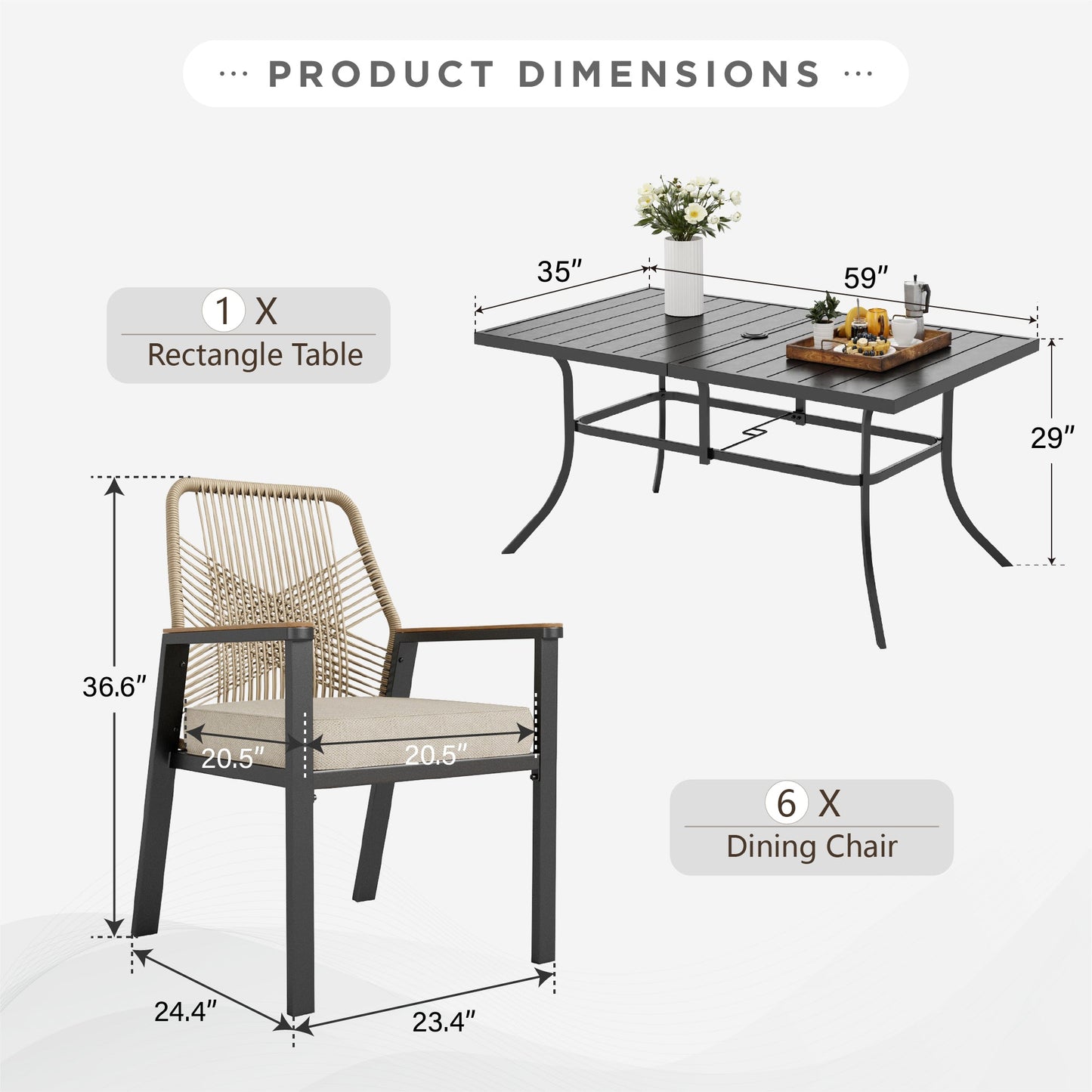 Sophia & William 7-Piece Outdoor Patio Dining Set Metal Rattan Chairs and Steel Table