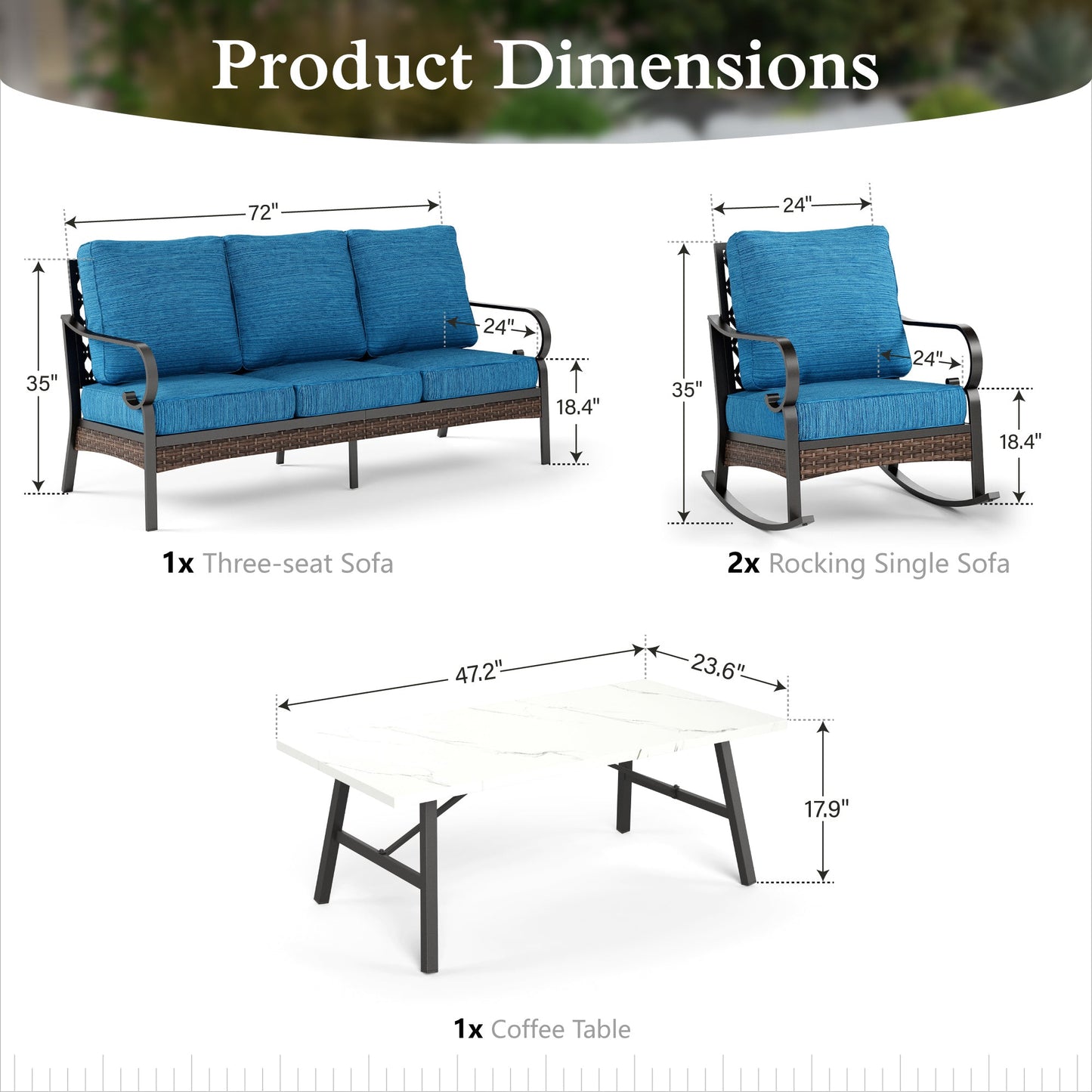 Sophia & William 5 Seat Patio Conversation Set,Outdoor Furniture Set with Rocking Chairs, Pacific Blue