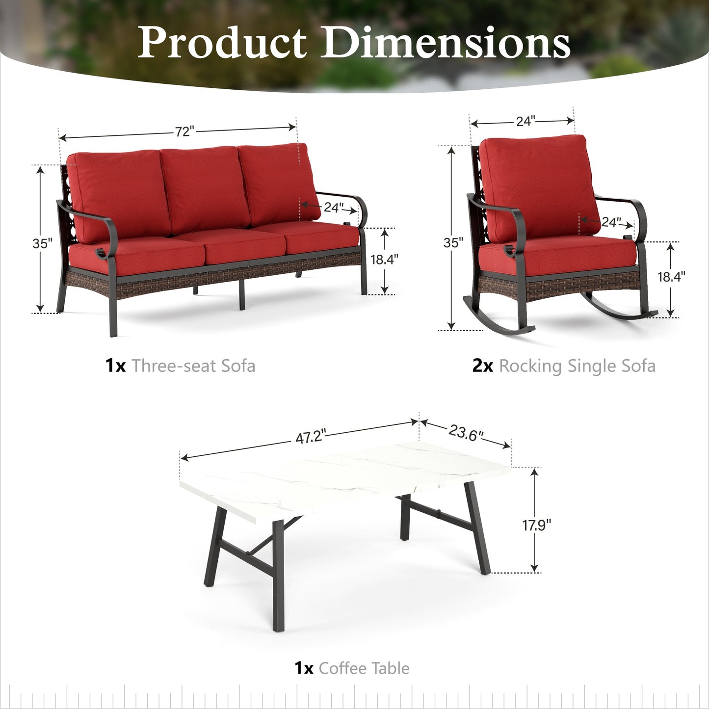 Sophia & William 5 Seat Patio Conversation Set,Outdoor Furniture Set with Rocking Chairs, Red