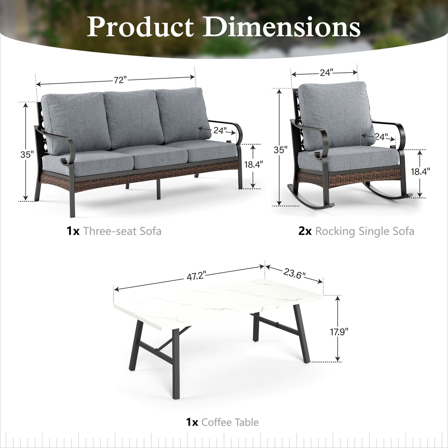 Sophia & William 5 Seat Patio Conversation Set,Outdoor Furniture Set with Rocking Chairs, Gray