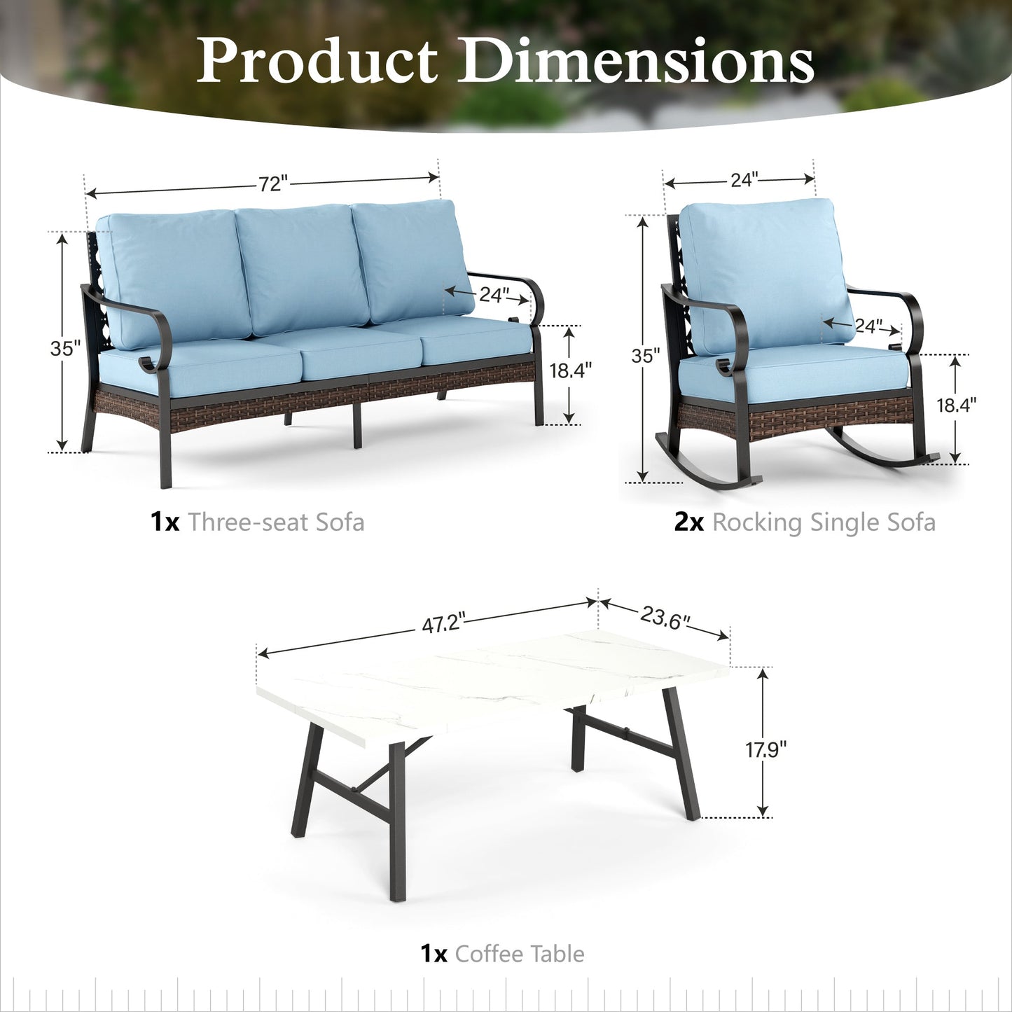 Sophia & William 5 Seat Patio Conversation Set,Outdoor Furniture Set with Rocking Chairs, Blue