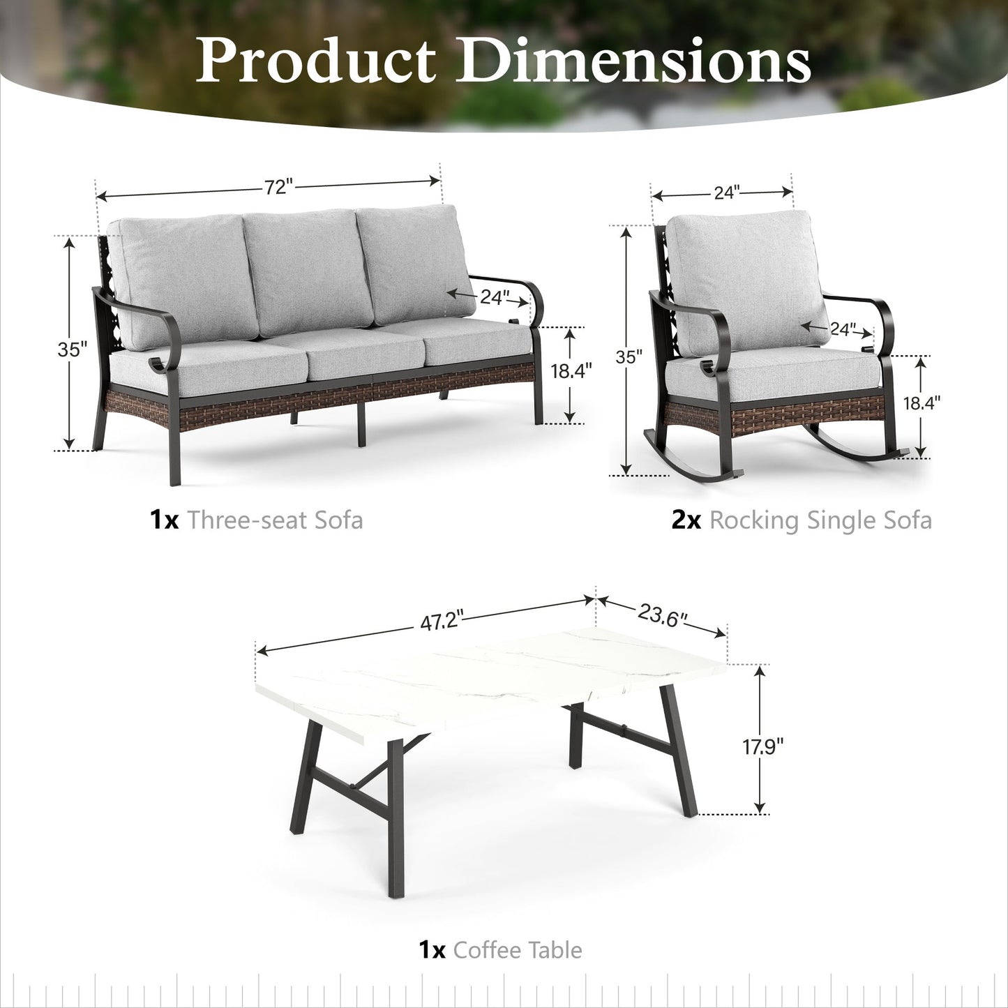 Sophia & William 5 Seat Patio Conversation Set,Outdoor Furniture Set with Rocking Chairs, Light Gray