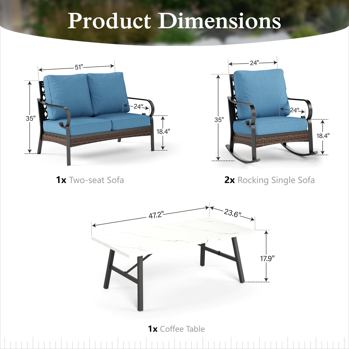 Sophia & William 4 Seat Patio Conversation Set,Outdoor Furniture Set with Rocking Chairs & Loveseat, Navy Blue