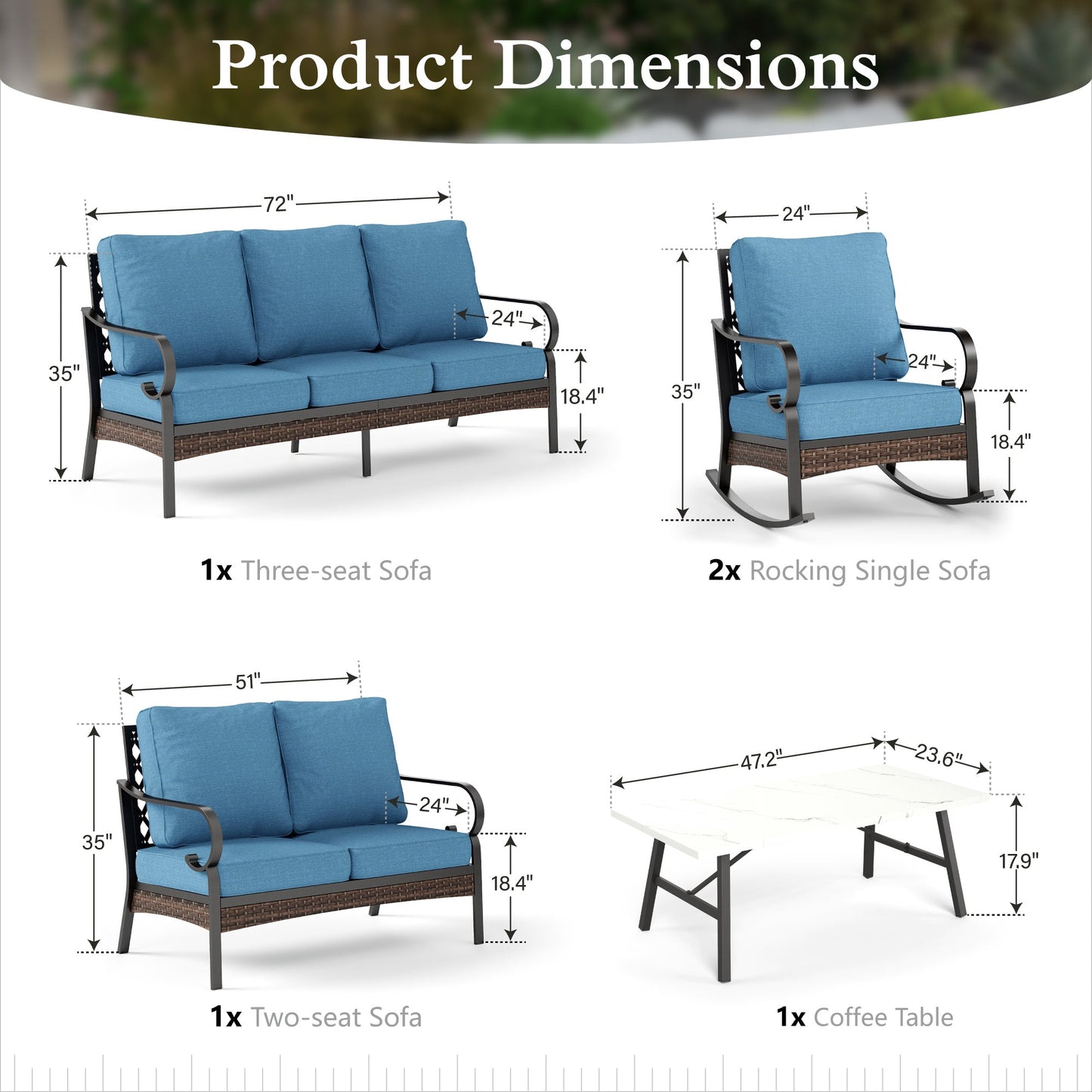 Sophia & William 7 Seat Patio Conversation Set,Outdoor Furniture Set with Rocking Chairs & Loveseat, Navy Blue