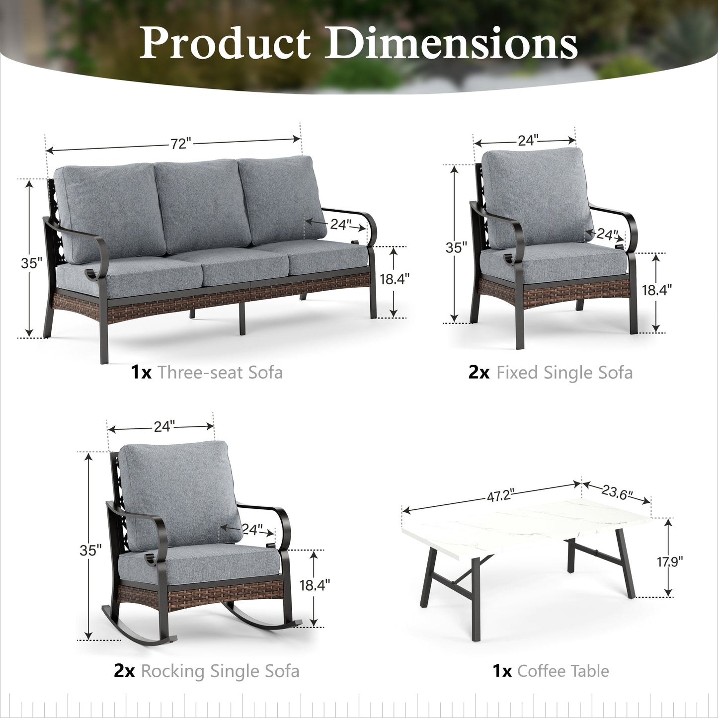 Sophia & William 7 Seat Patio Conversation Set,Outdoor Furniture Set with Rocking Chairs & Fixed Chairs, Gray