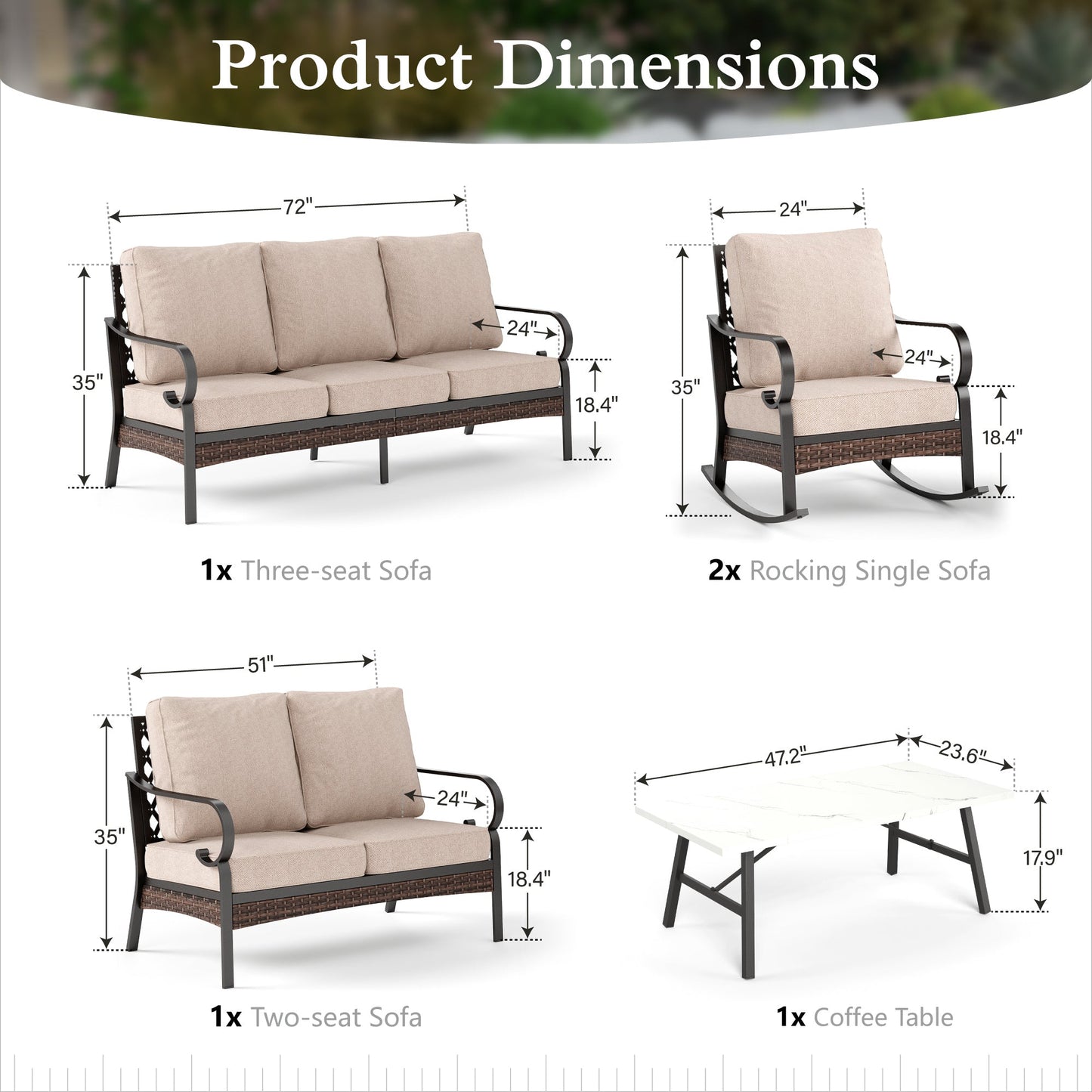 Sophia & William 7 Seat Patio Conversation Set,Outdoor Furniture Set with Rocking Chairs & Loveseat, Beige