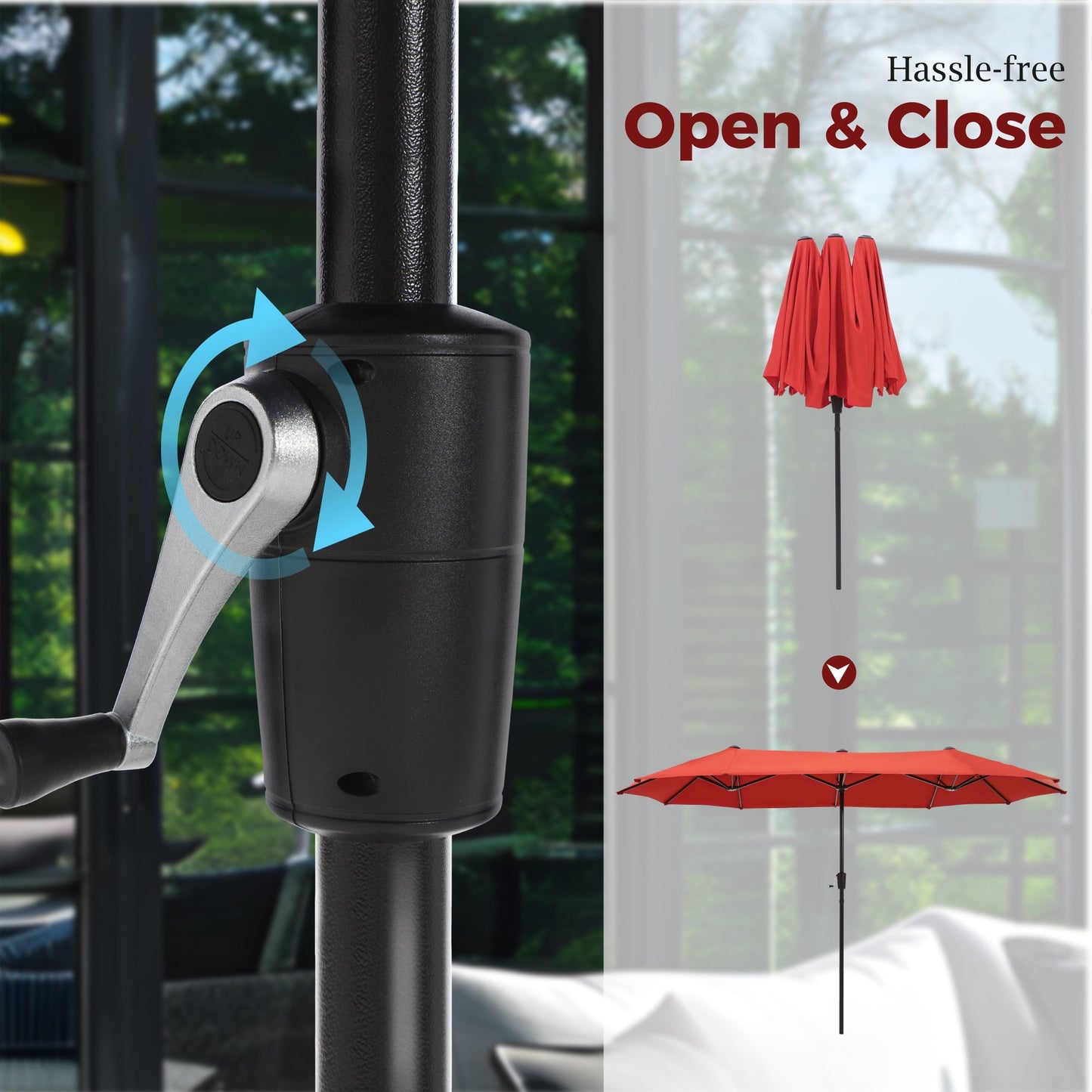 Alpha Joy 8-Piece Outdoor Patio Dining Set with 13 ft Orange Red Umbrella, Cushioned Chairs & Metal Table for 6