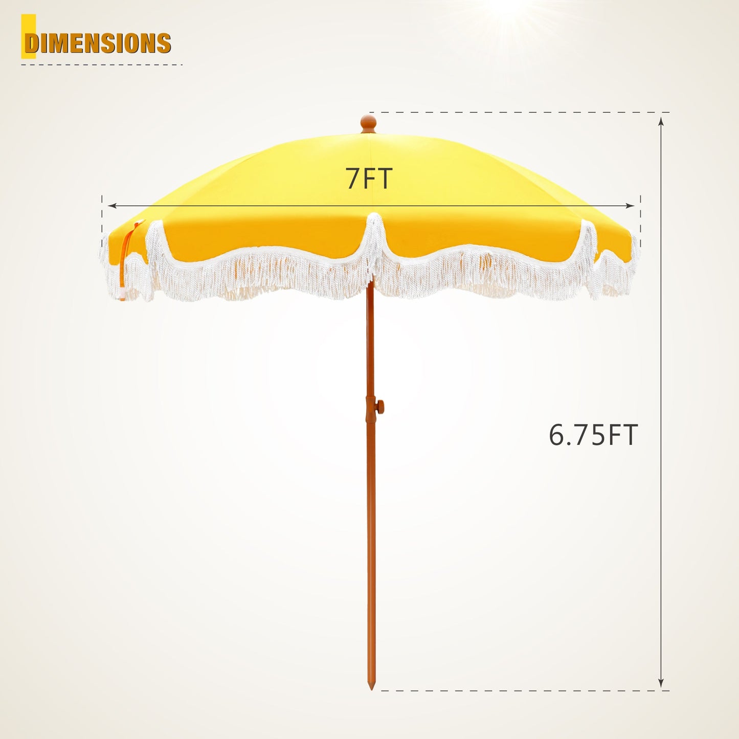 Alpha Joy 7FT Outdoor Parasol Beach Umbrella Fiberglass Ribs Umbrella with Tassel, Yellow