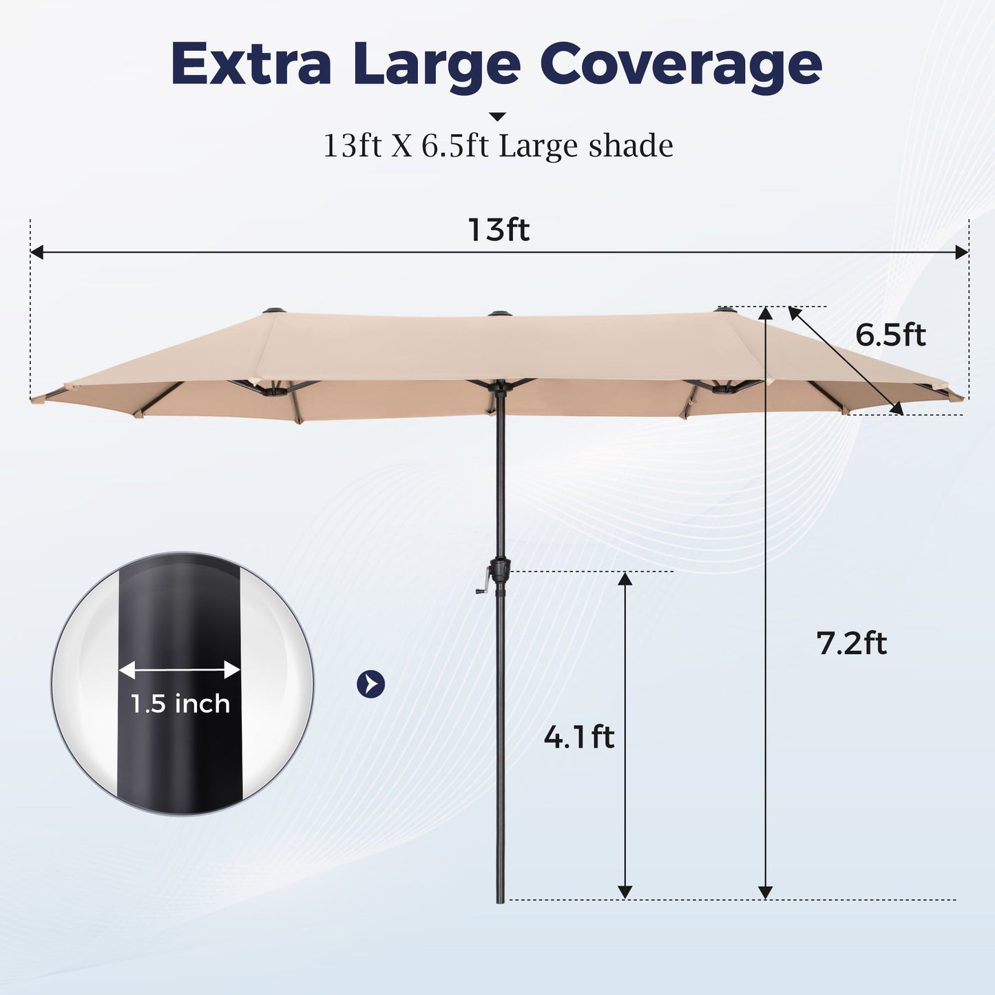 Alpha Joy 13x6.5ft Double-Sided Extra Large Outdoor Patio Market Rectangle Umbrella with Crank Handle, Beige