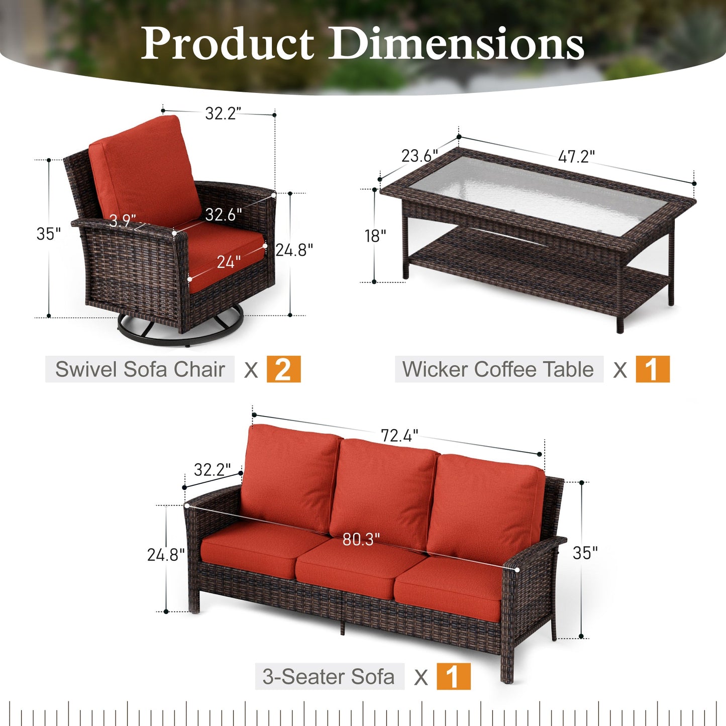 Sophia & William 4 Pieces Patio Furniture Set with Swivel Chairs 5-Seat Wicker Outdoor Conversation Set with Thickened Cushions