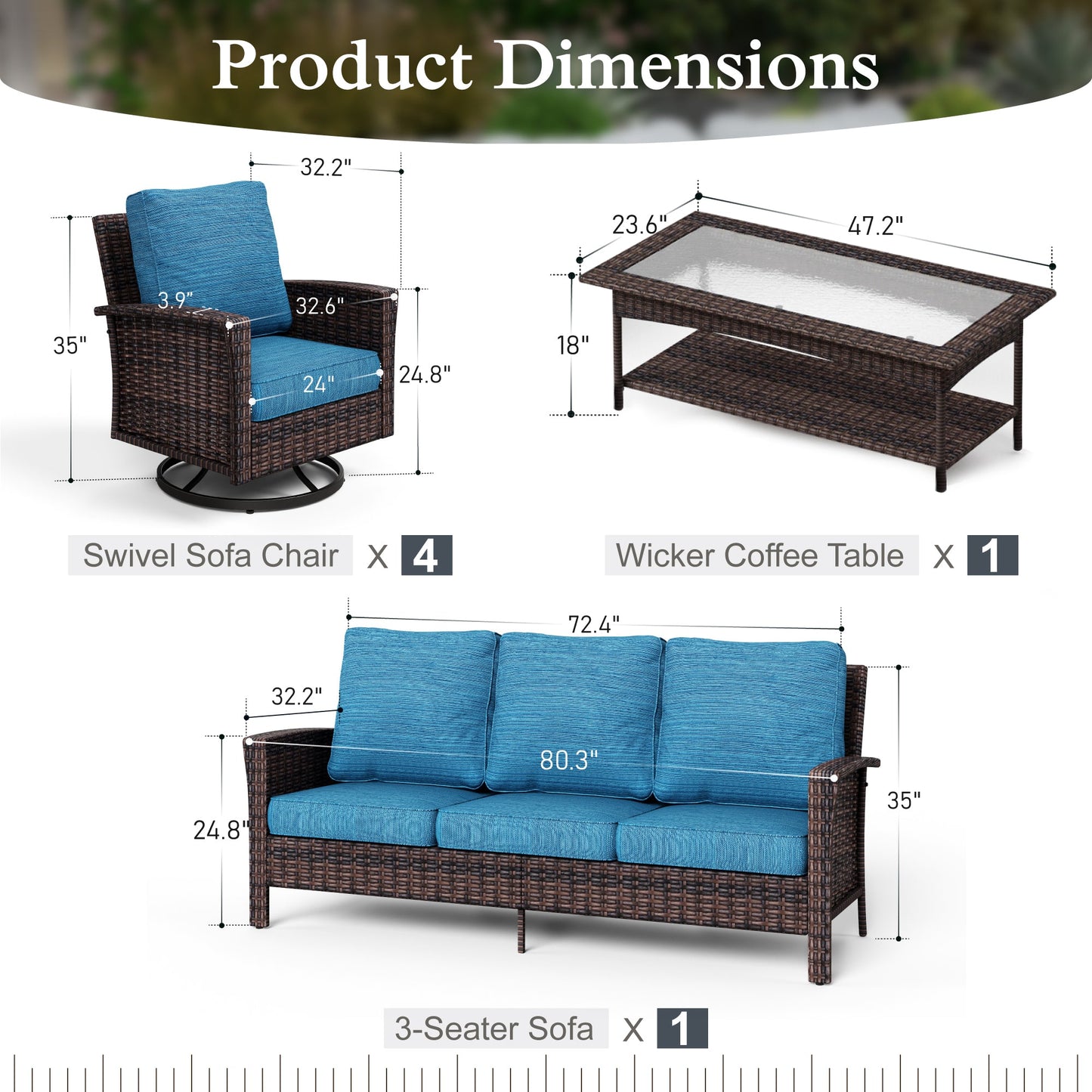 Sophia & William 6 Pieces Patio Furniture Set with Swivel Chairs 7-Seat Wicker Outdoor Conversation Set with Thickened Cushions