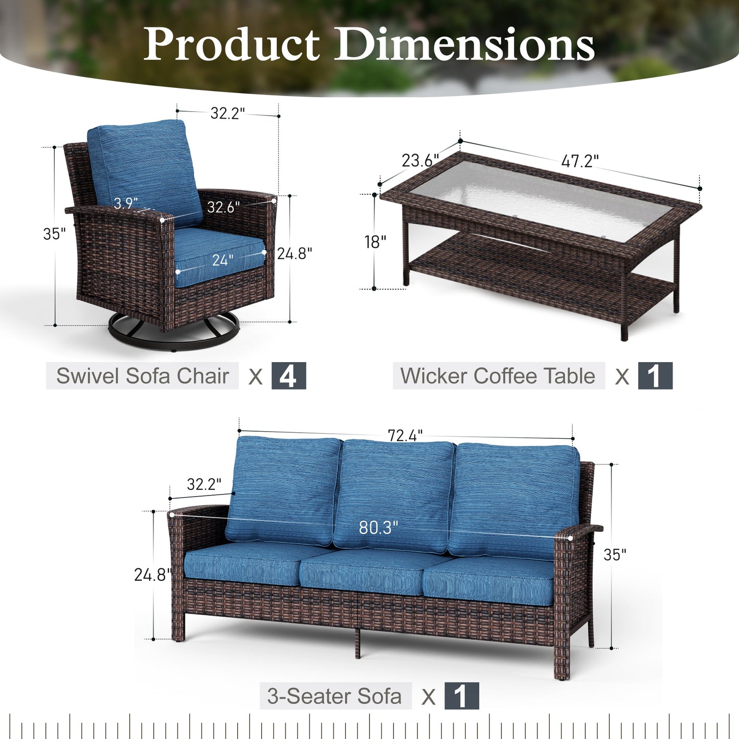 Sophia & William 6 Pieces Patio Furniture Set with Swivel Chairs 7-Seat Wicker Outdoor Conversation Set with Thickened Cushions