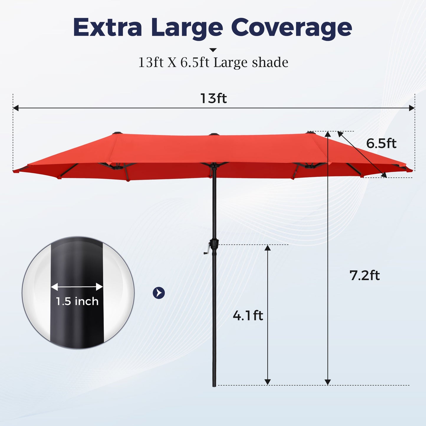 Alpha Joy 13x6.5ft Double-Sided Extra Large Outdoor Patio Market Rectangle Umbrella with Crank Handle, Orange Red