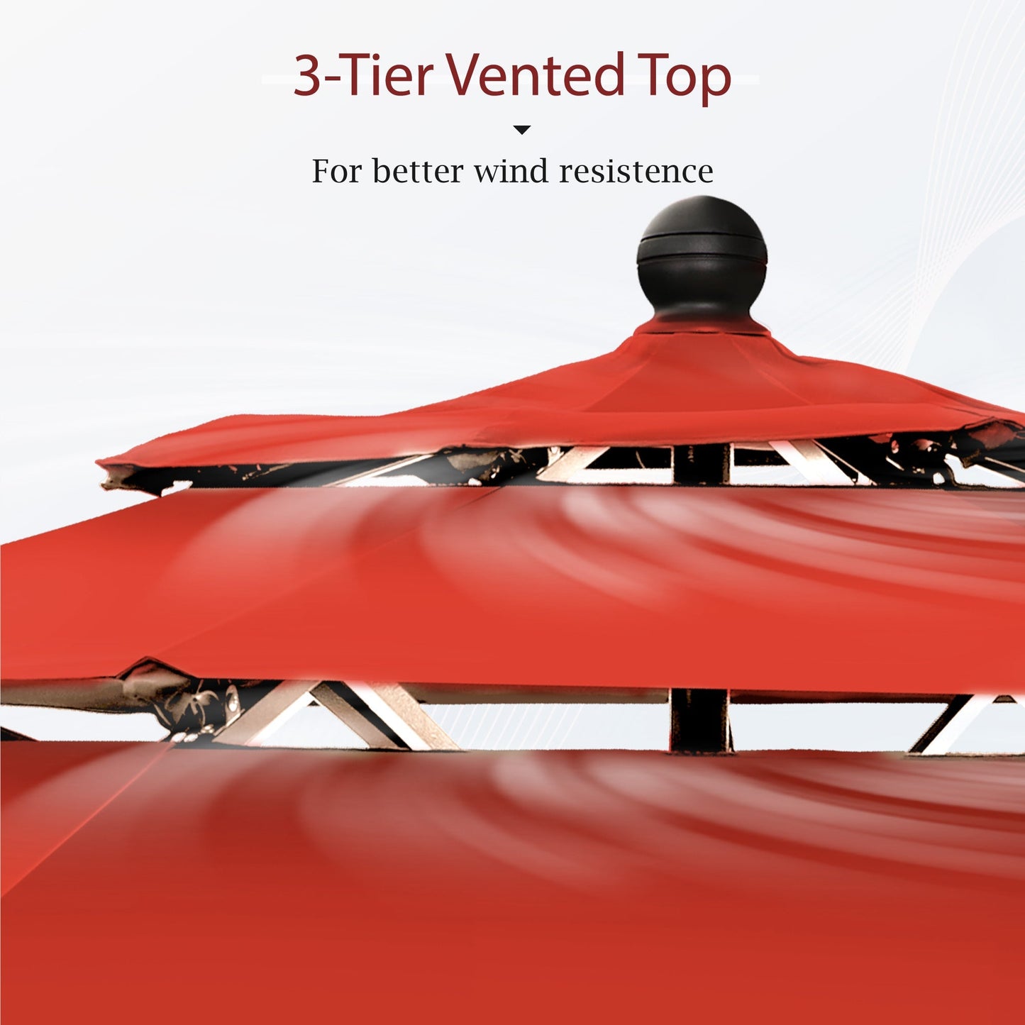 Alpha Joy 10ft 3 Tier Auto-tilt Outdoor Patio Umbrella Beach Garden Double Vented Table Umbrella with Push Button Tilt and Crank,Red
