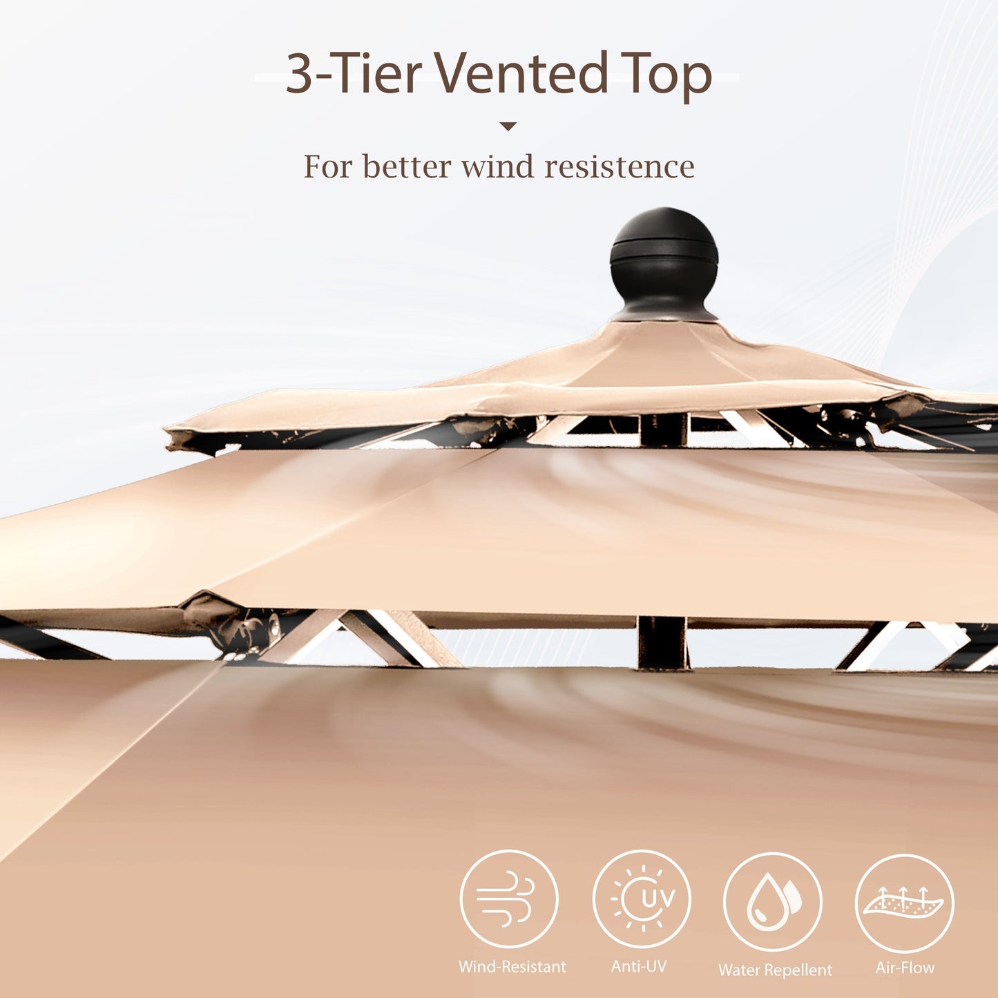 Alpha Joy 10ft 3 Tier Auto-Tilt Outdoor Patio Umbrella Beach Garden Double Vented Table Umbrella with Push Button and Crank,Beige
