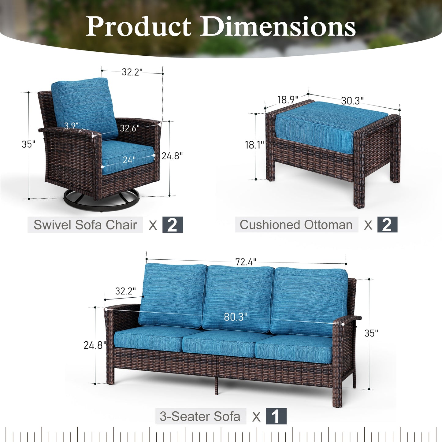 Sophia & William 5 Pieces Patio Furniture Set with Swivel Chairs 7-Seat Wicker Outdoor Conversation Set with Thickened Cushions