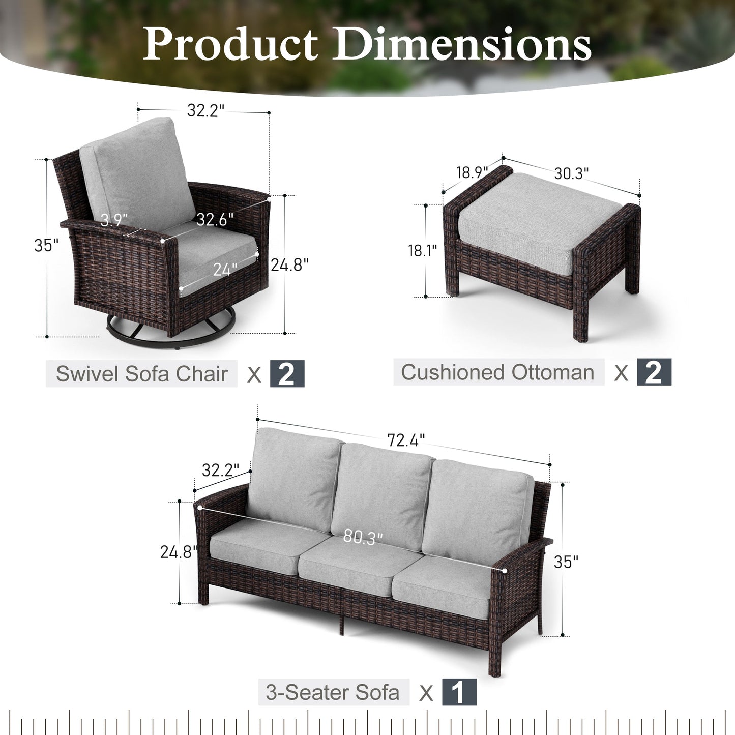 Sophia & William 5 Pieces Patio Furniture Set with Swivel Chairs 7-Seat Wicker Outdoor Conversation Set with Thickened Cushions